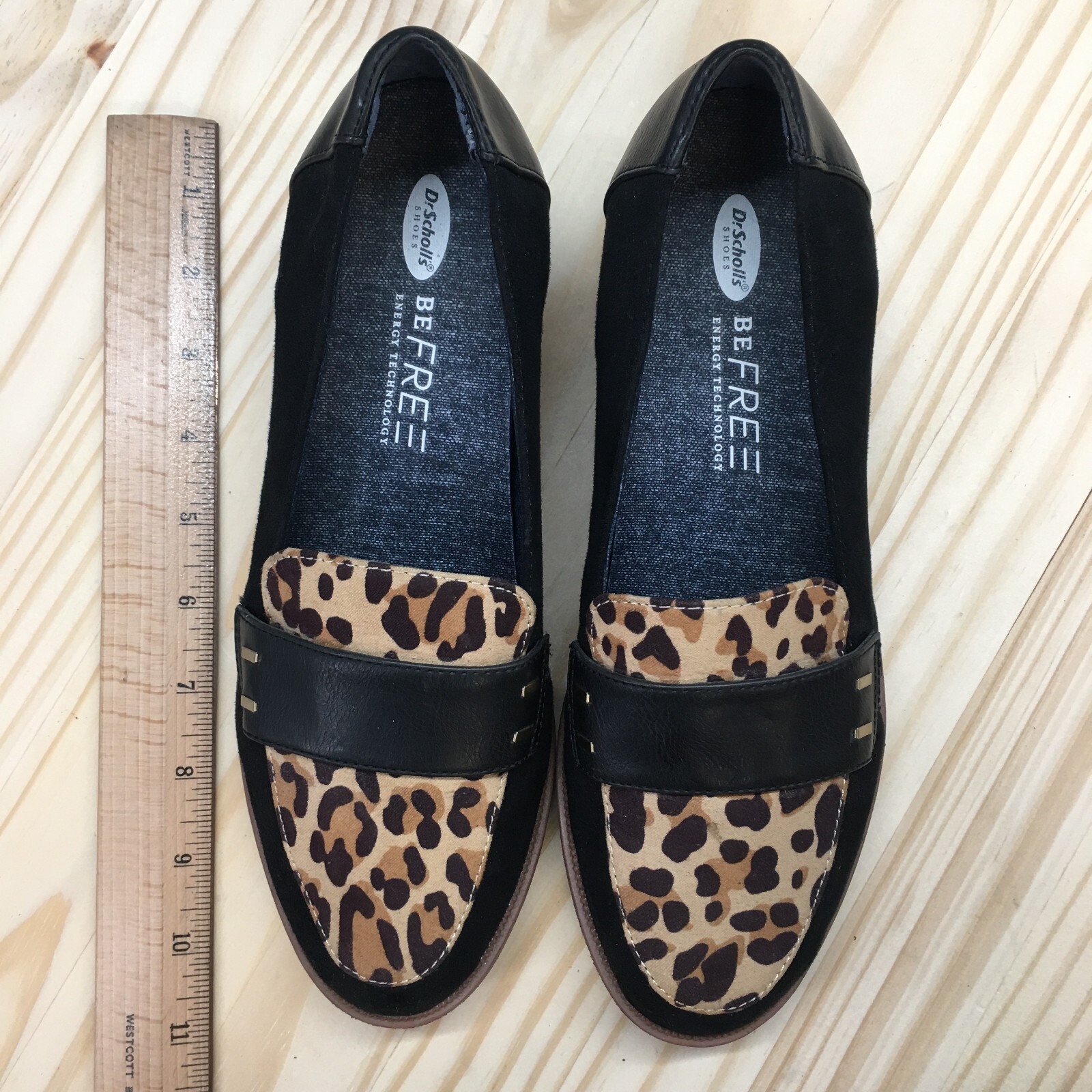 Dr Scholls Be Free Shoes Womens 7 M Grow Up Loafers Leopard Black Brown Slip On