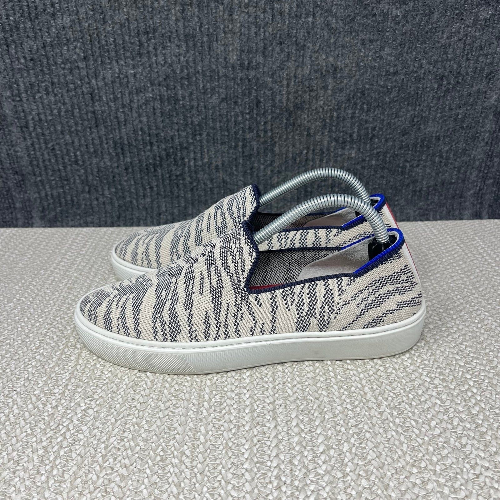 Rothy’s The Original City Slip On Sneaker Maritime Tiger White Grey Women’s 6.5