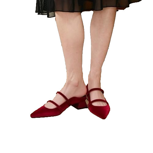 NEWBELLA Pointed Toe MULES Sz 10/Backless/Straps/Low Block Heel/Red Velvet/NEW!