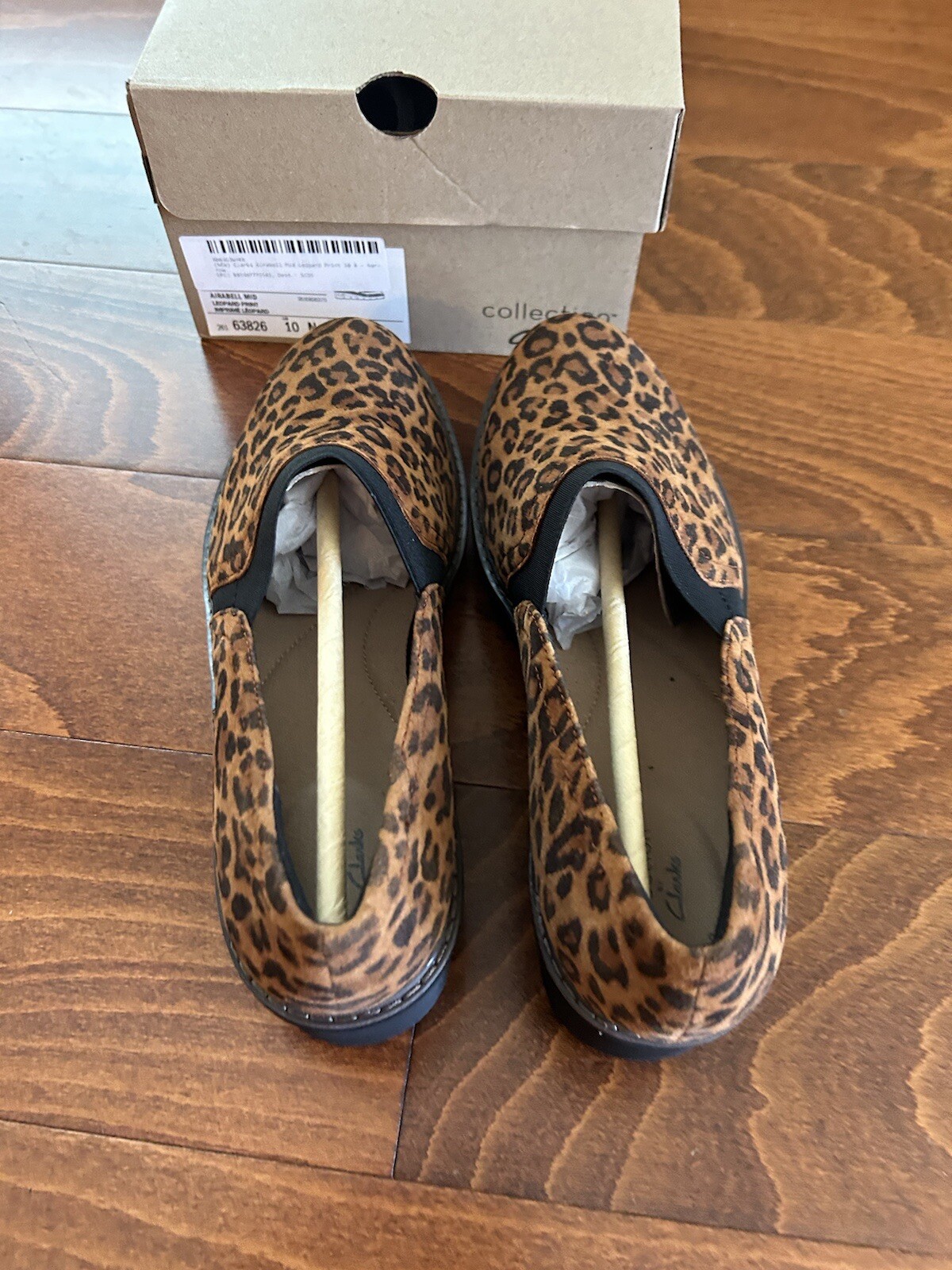 Clarks Womens 10 N Airabell Mid Leopard Print Wedges Leather Closed Toe NEW
