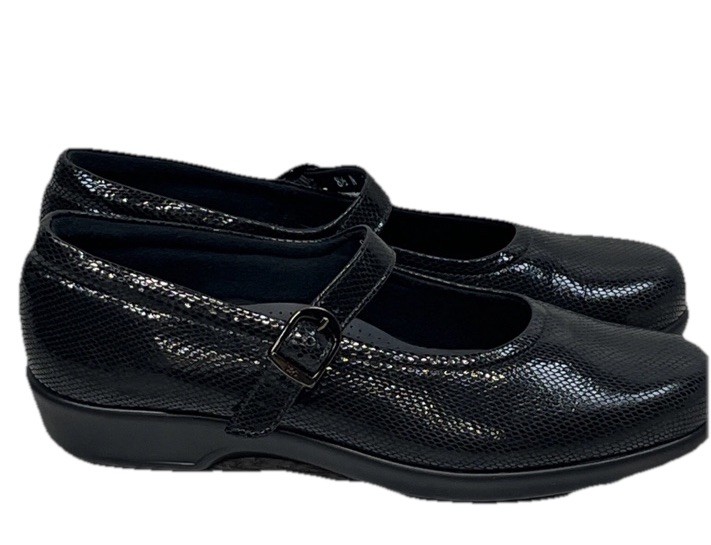SAS Maria Mary Jane Shoes Womens 6.5M Black Snake Print