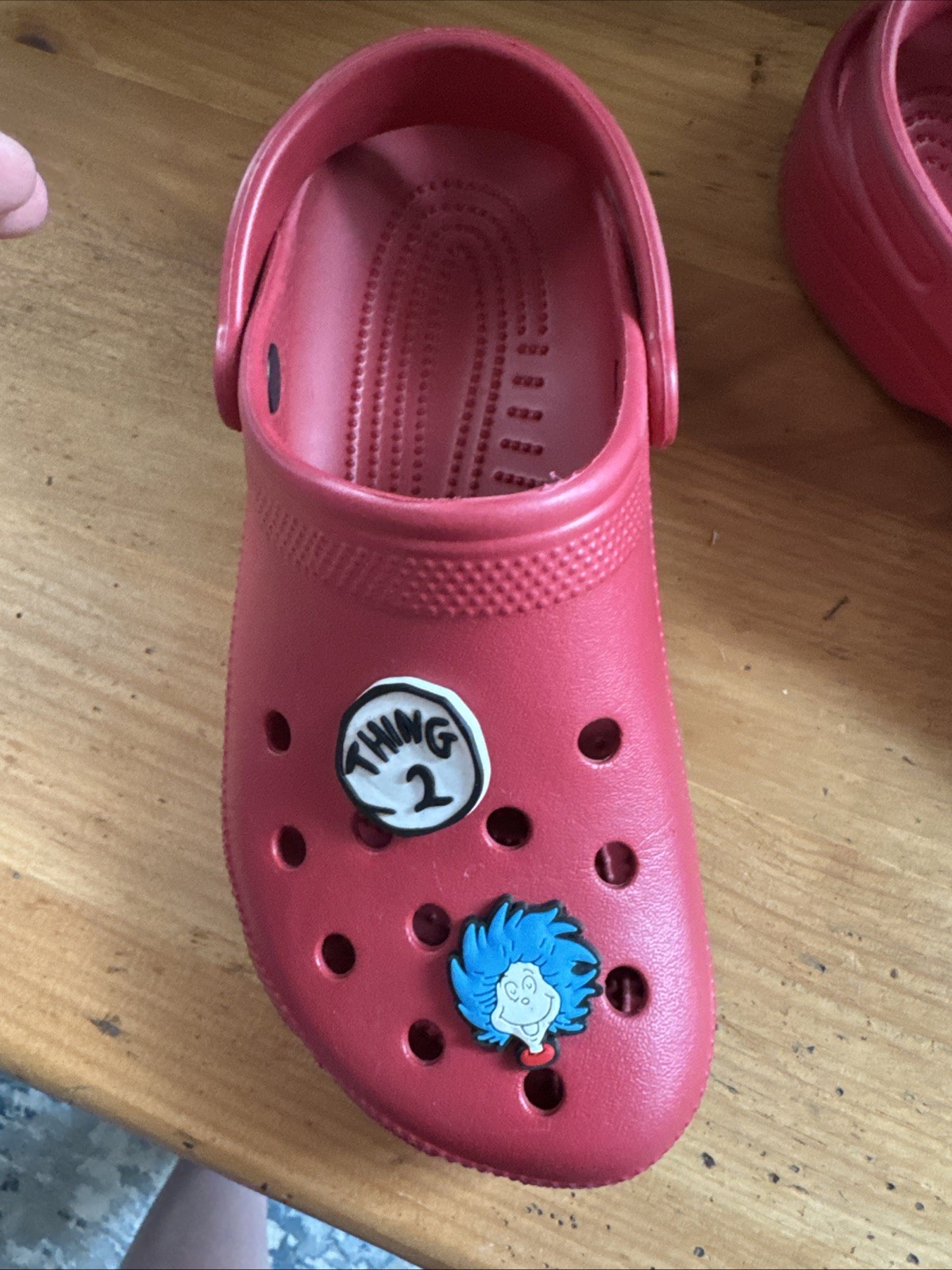 Red Crocs Size M5 W7 With Dr. Seuss Crocs Pins