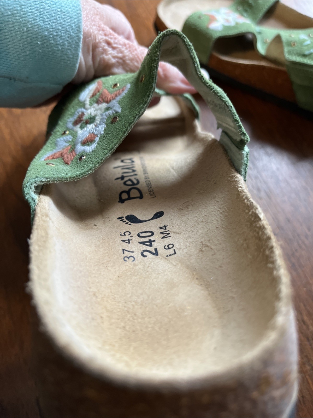 Birkenstock Betula Zara Embroidered Sandals Green Crystal Suede Women Size 7(37)
