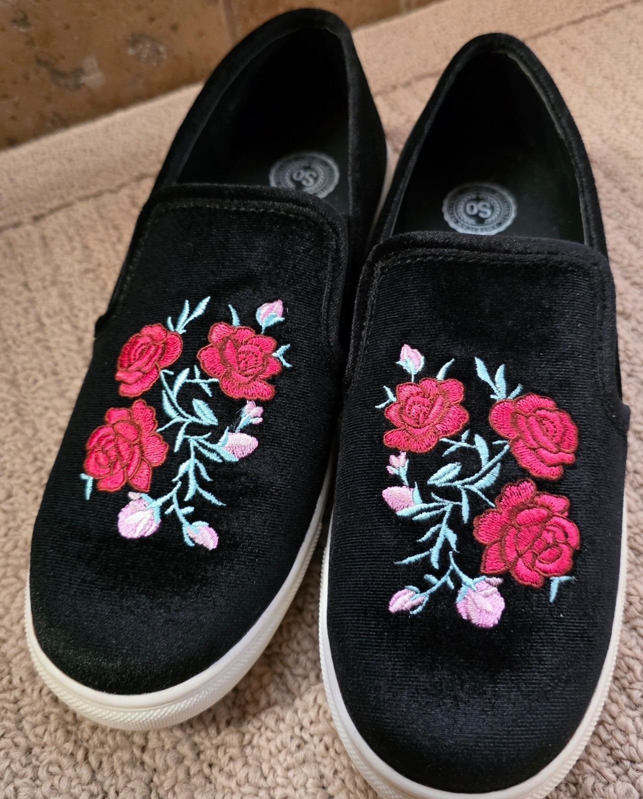 Sz 8.5M Women’s NEW Slip-on Shoes American Heritage SO ~ Black Embroidered Toe