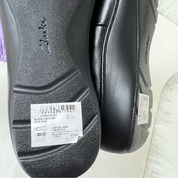 Clarks Women’s Cora Haley Mixed-Texture Tie-Top Loafers Black Leather Size 7.5M