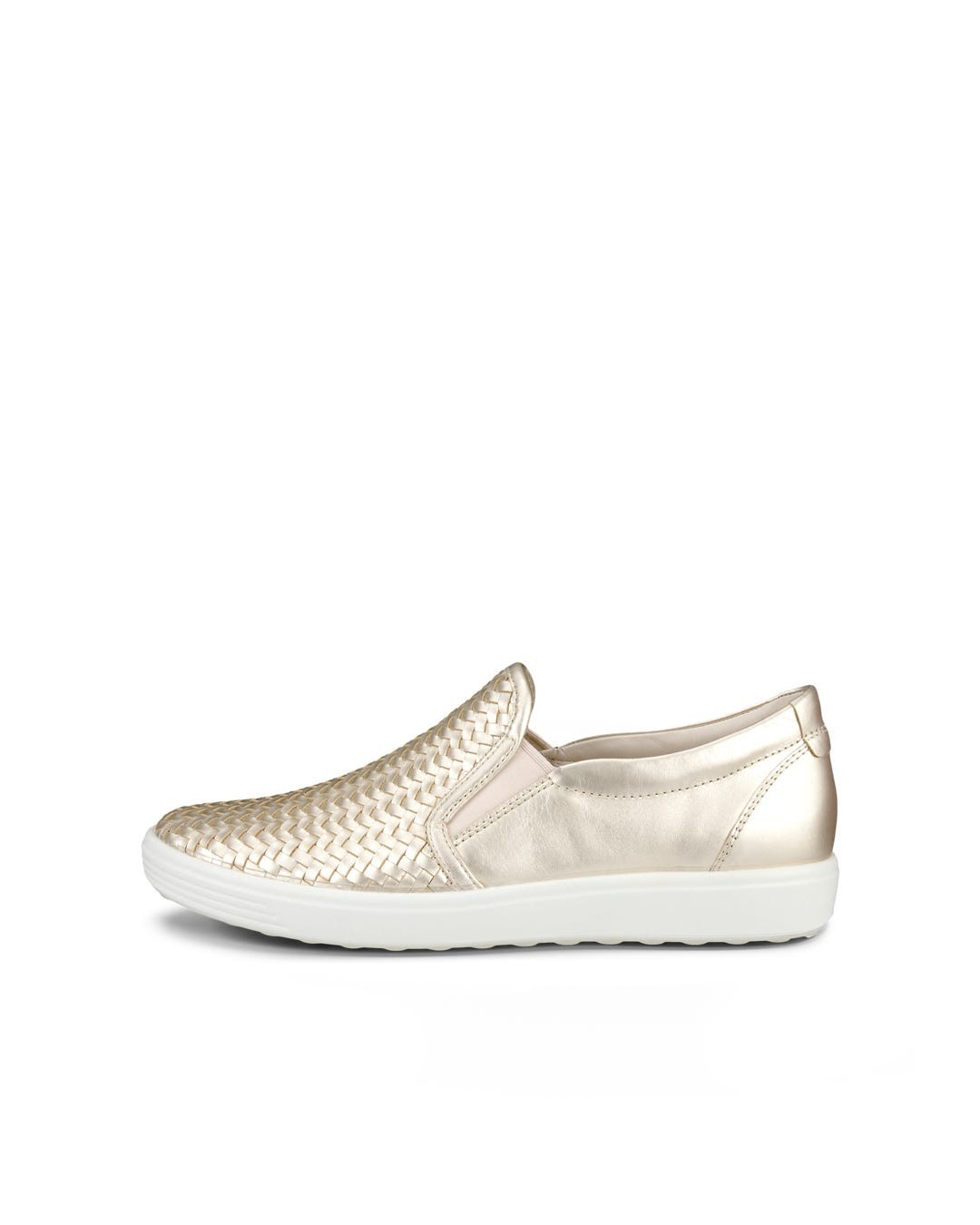 ECCO Soft 7 Shoes Pure White Gold Woven Slip On Loafers EU 39 Women’s 8 – 8.5 US