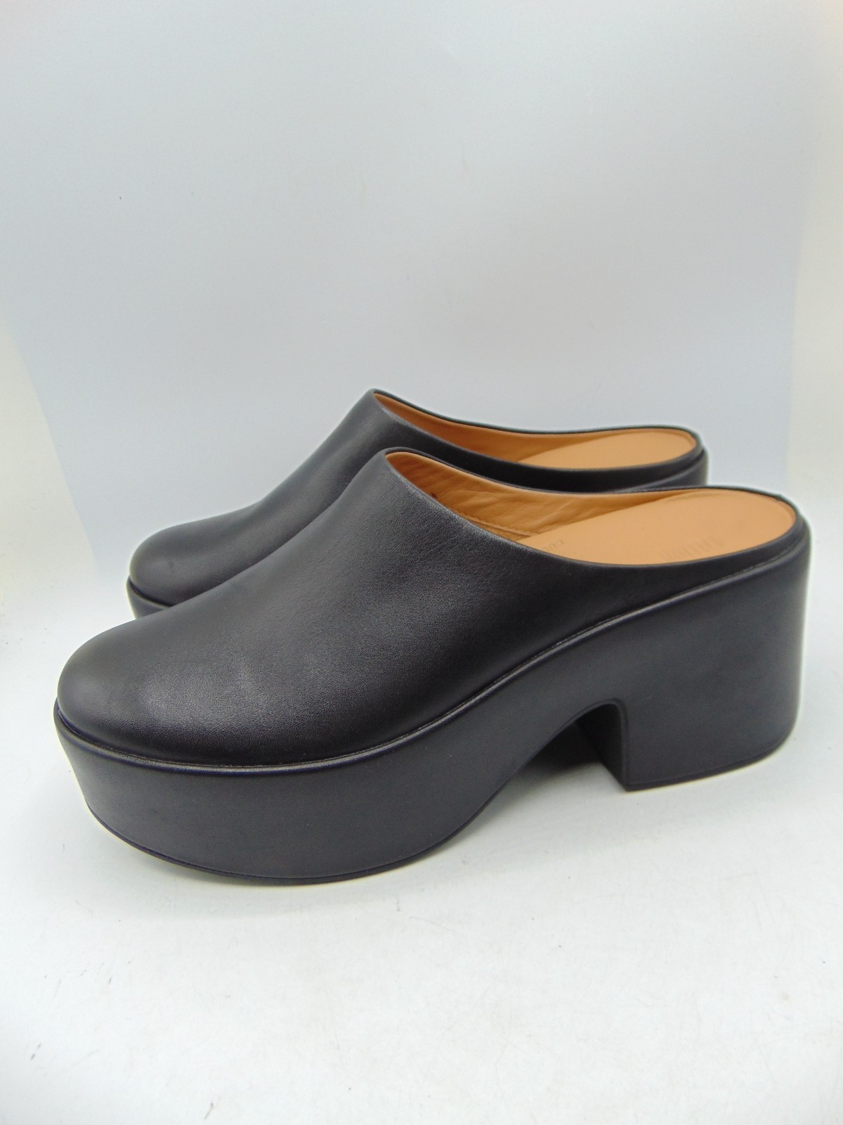 FITFLOP Pilar Black Leather Platform Block Heel Slip On clogs Mule Sz 8 NEW