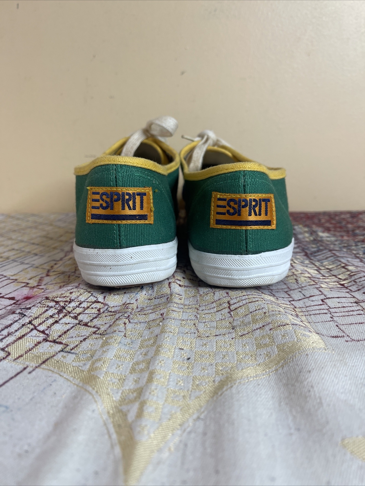Vintage ESPRIT sz 7.5 Canvas Shoes Sneakers Color Block 80s 90s Retro Green Blue