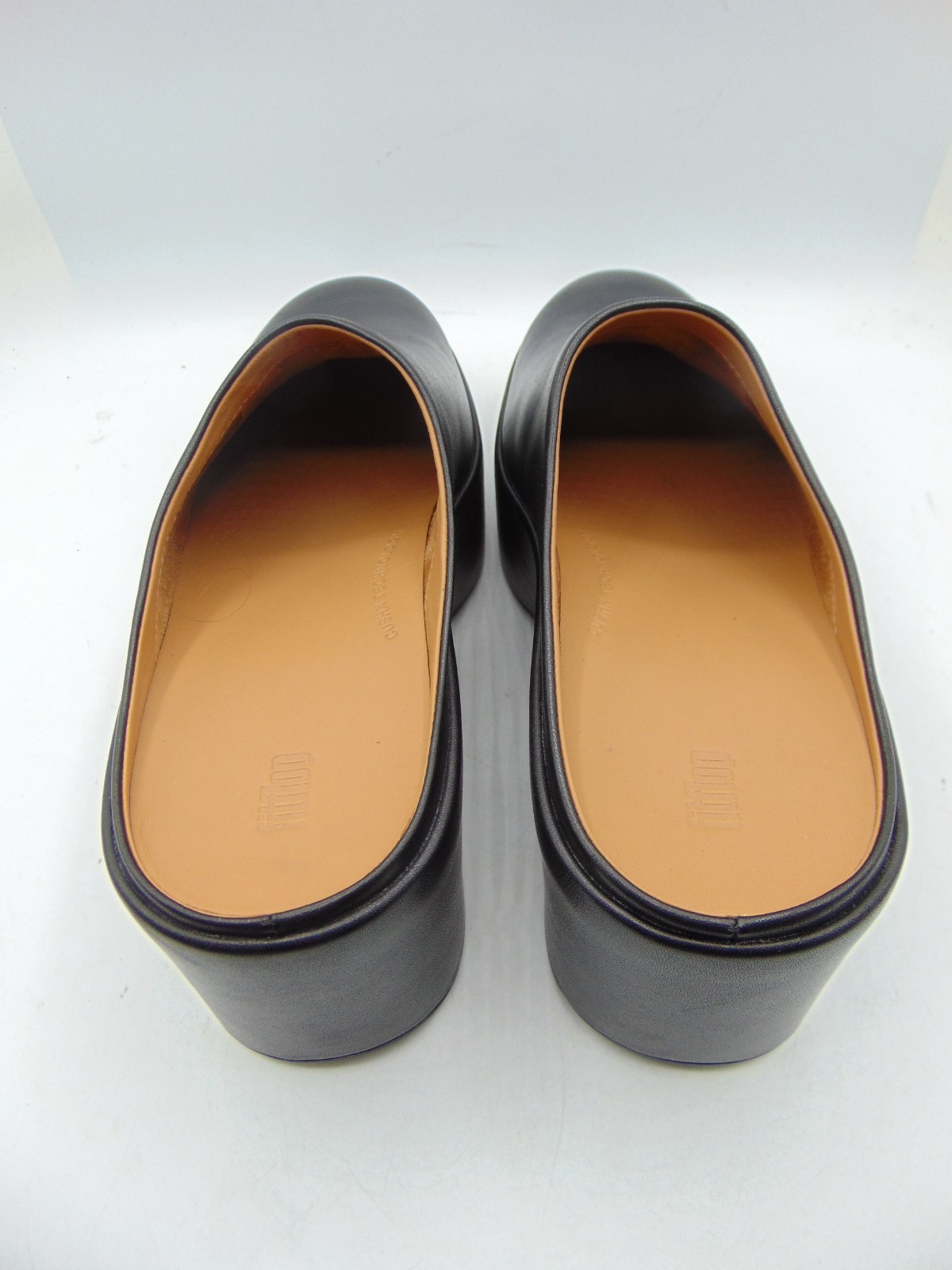 FITFLOP Pilar Black Leather Platform Block Heel Slip On clogs Mule Sz 8 NEW
