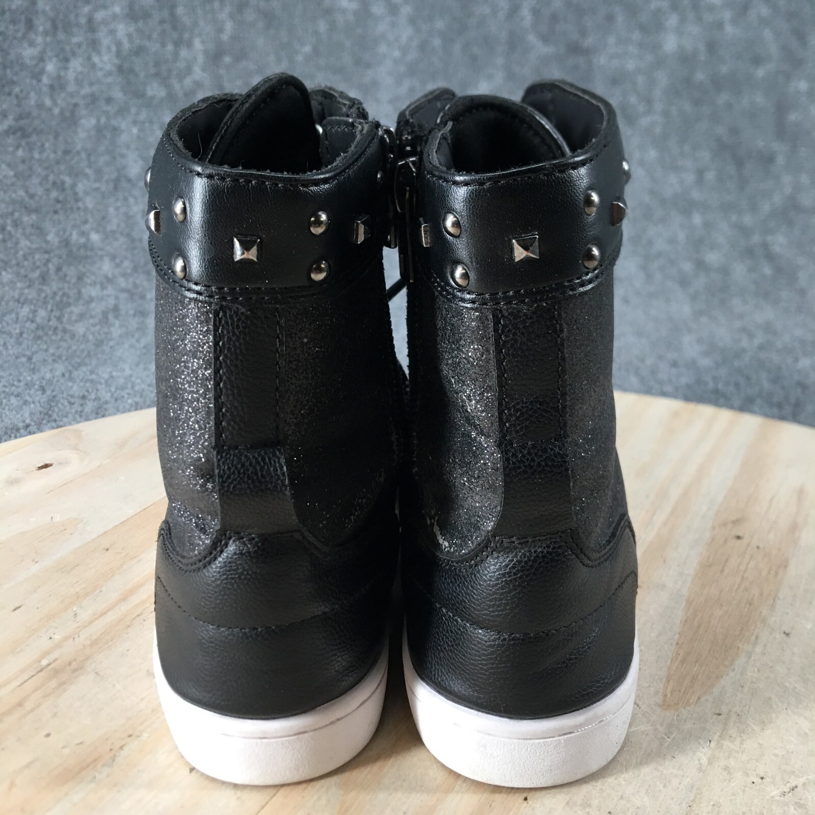 Pastry Shoes Womens 5.5 High Top Sneakers Black Glittered Faux Leather Lace Up