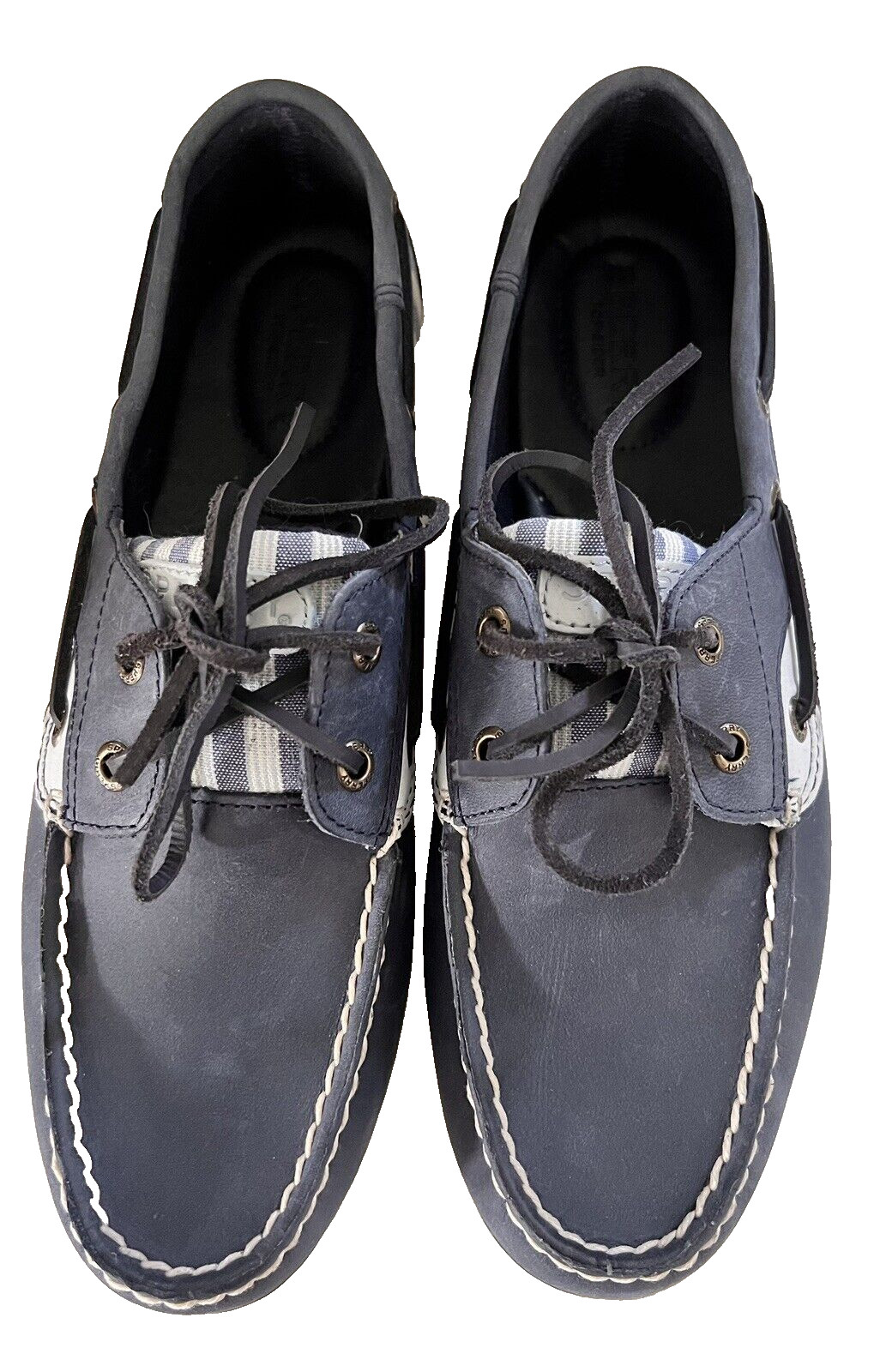 Sperry Women’s Koifish Stripe Navy Leather with linen stripes STS88671