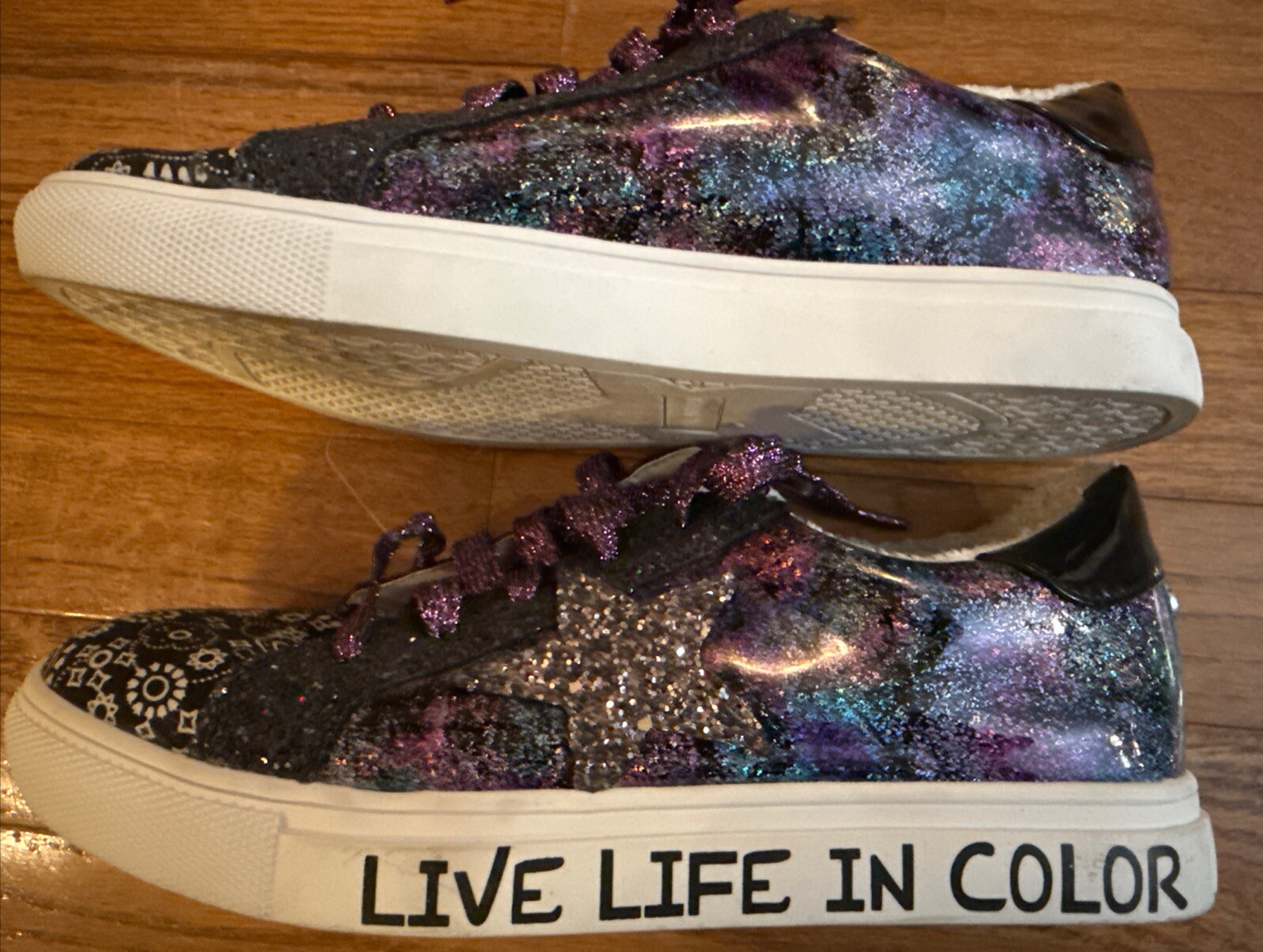 Steve Madden Black Purple Sparkly Casual Tennis Shoes Womens Girls School 5