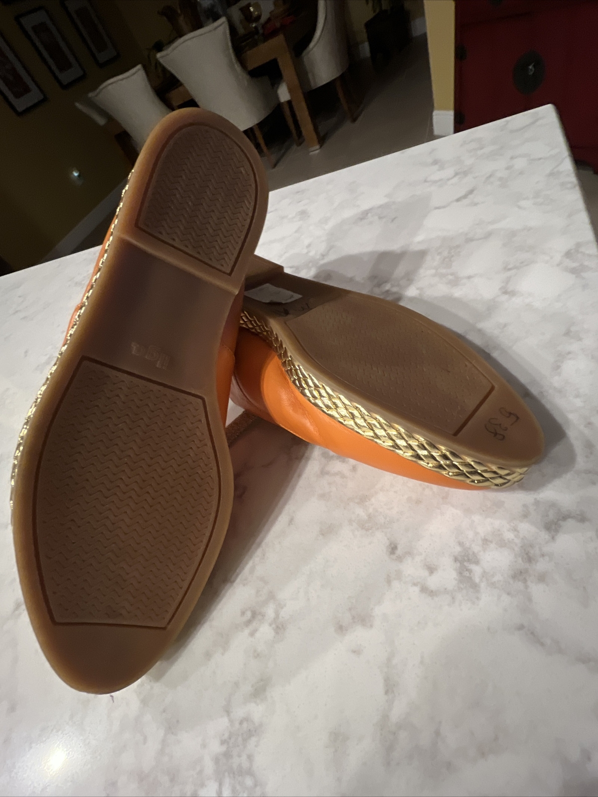 VINTAGE BALLY JALLUT Orange Leather Gold Trim Flats Sneakers Sz 6 M