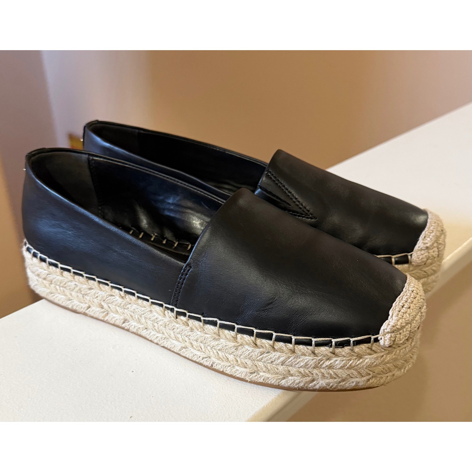 Michael Kors Black Leather Platform Chic Minimalist Espadrille Luxury Women’s 9