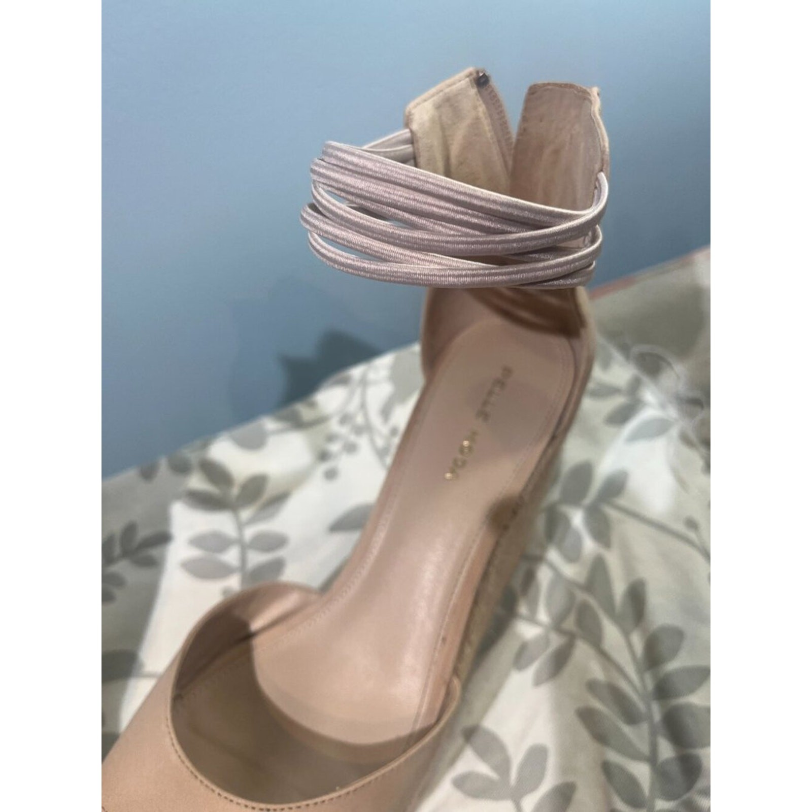 Summer dressy Nude Espadrille Platform Wedge Sandals Elastic Ankle Strap Sz 9.5