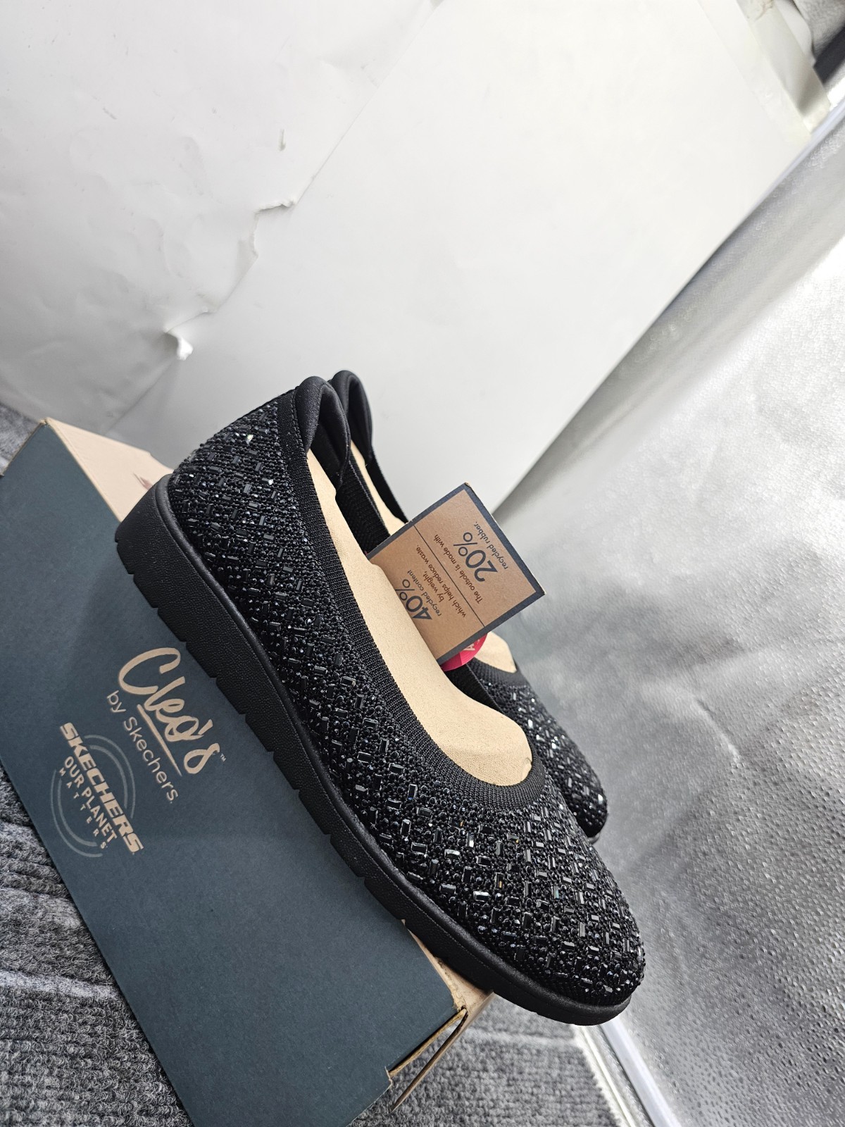 SKECHERS Cleo Flex Wedge Nova Glam Women’s Black 158925 Size 7 EUR 37