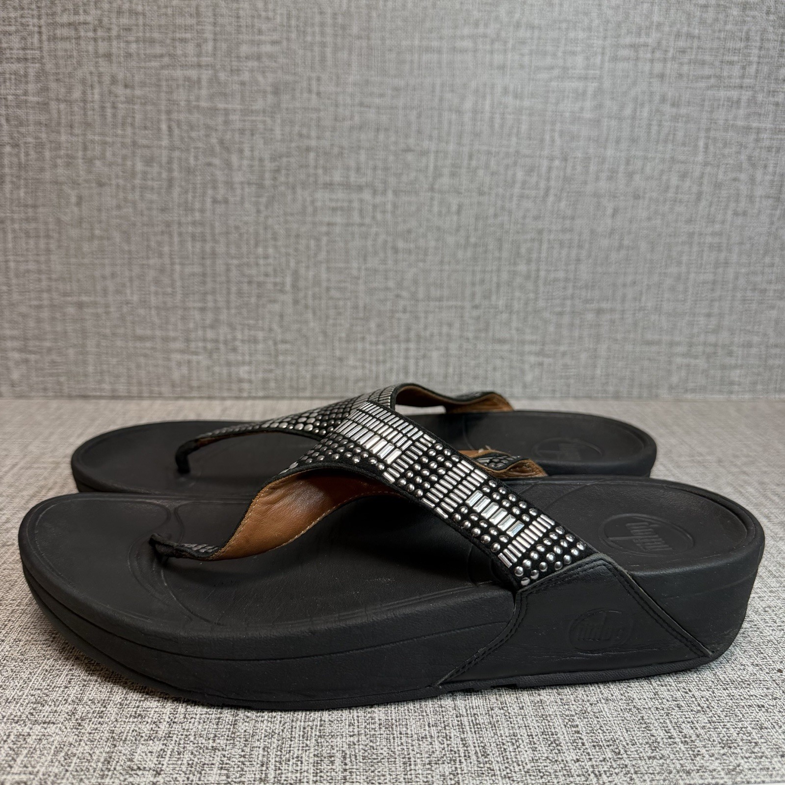 FitFlop Sandals Women’s Size 10 Black Strobe Luxe Flip Flop Thong Rhinestones