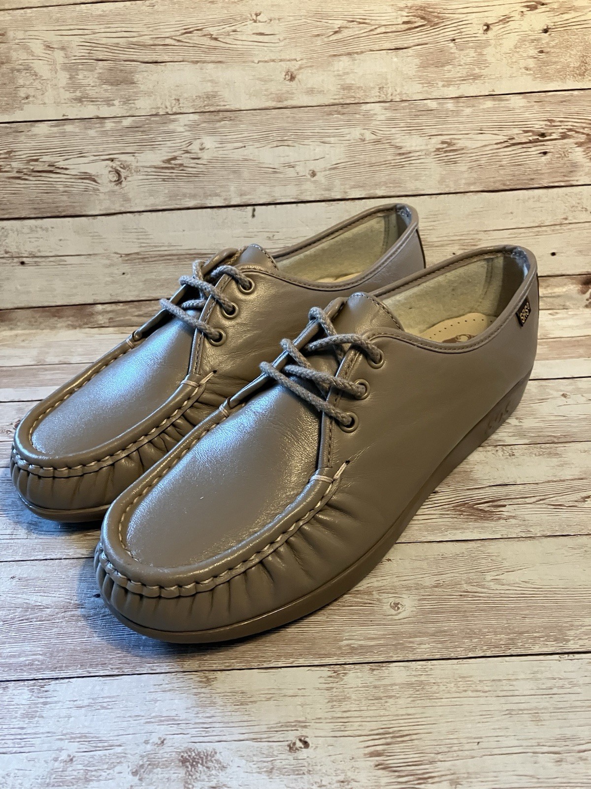 New SAS Womens Sz 10 M Siesta Handsewn Lace Up Loafers Shoes Tan Leather US Made