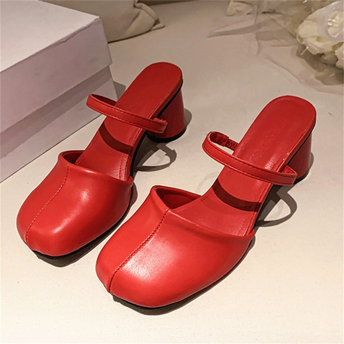 Women’s Closed Round Toe Mules Mary Jane Slingback Block Heel Casual Slides