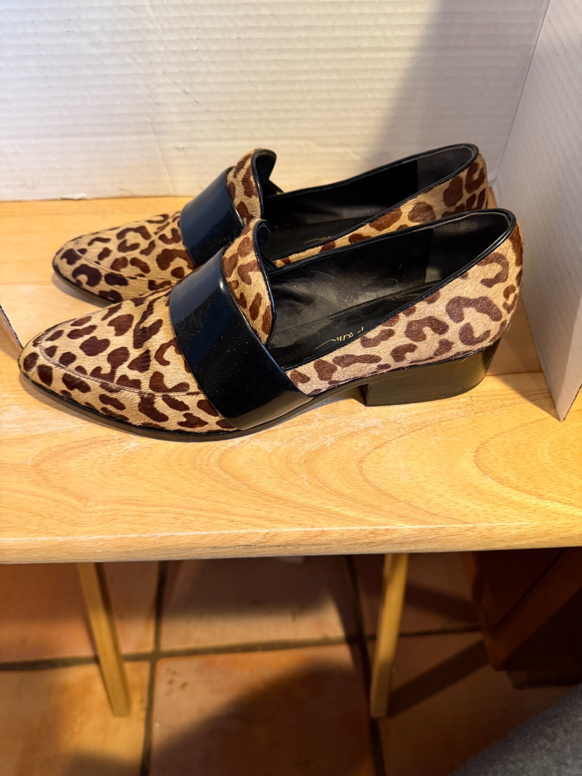 3.1 PHILLIP LIN WOMEN FAUX PONY HAIR LEOPARD PRINTS SZ.38.5 LOAFER CHUNKY HEEL