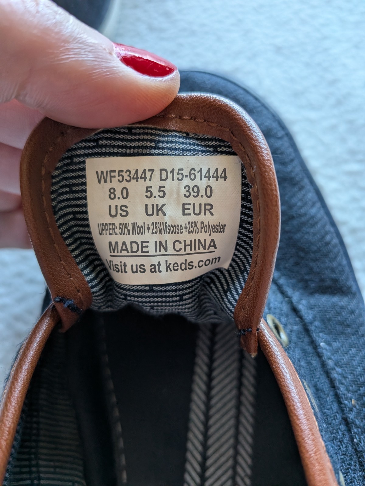 KEDS Classic Champion Women Size 8 Navy Brown Leather Trim Lace Up Sneakers