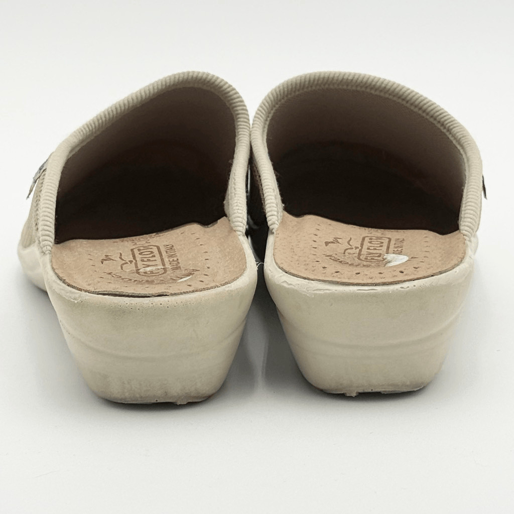 Fly Flot Womens Beige Slip-On Mule Shoes Cloth Slippers – US Size 8-8.5 / EU 39
