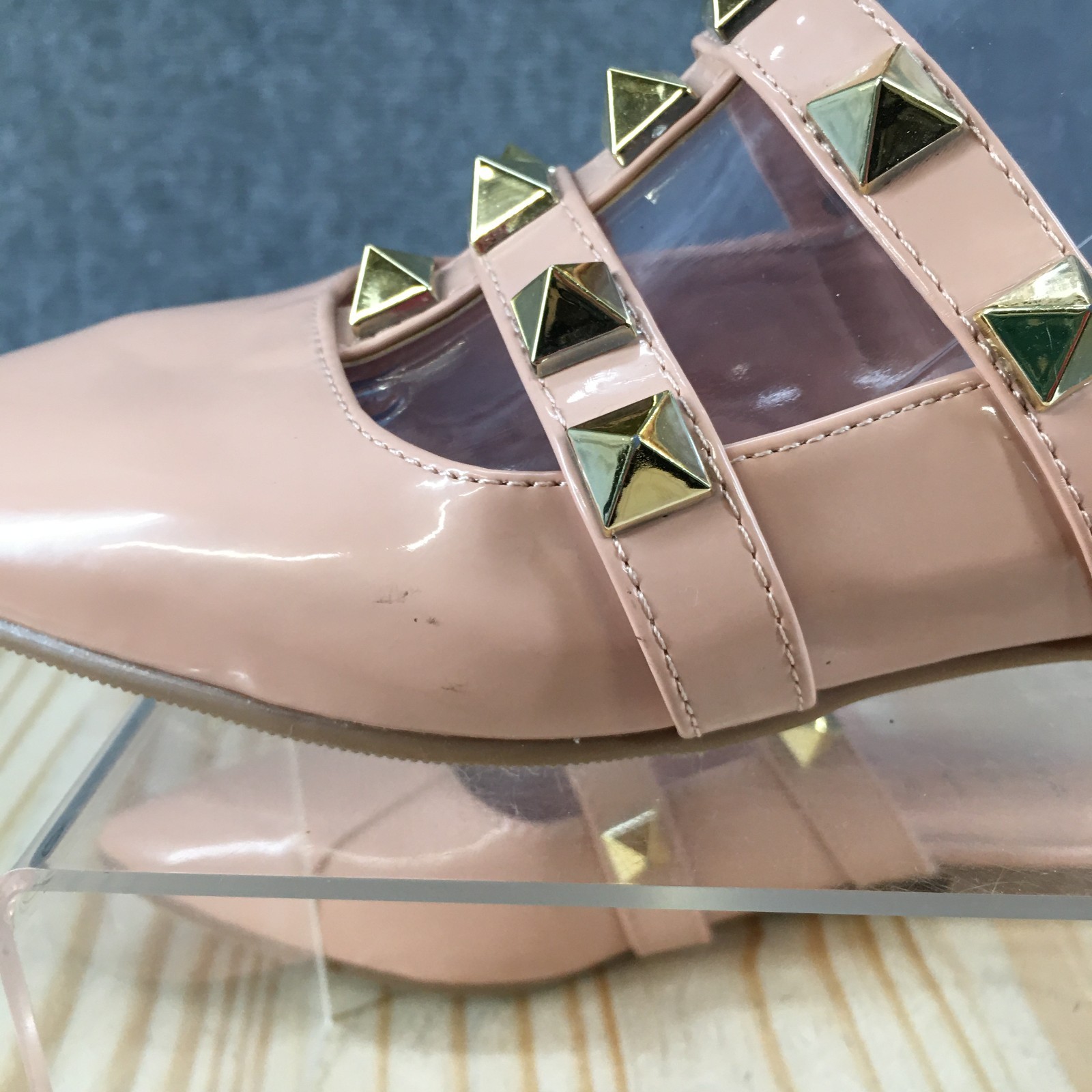 Nicole Miller Shoes Womens 6.5 Ankle Strap Studded Pointed Toe Casual Flats Pink