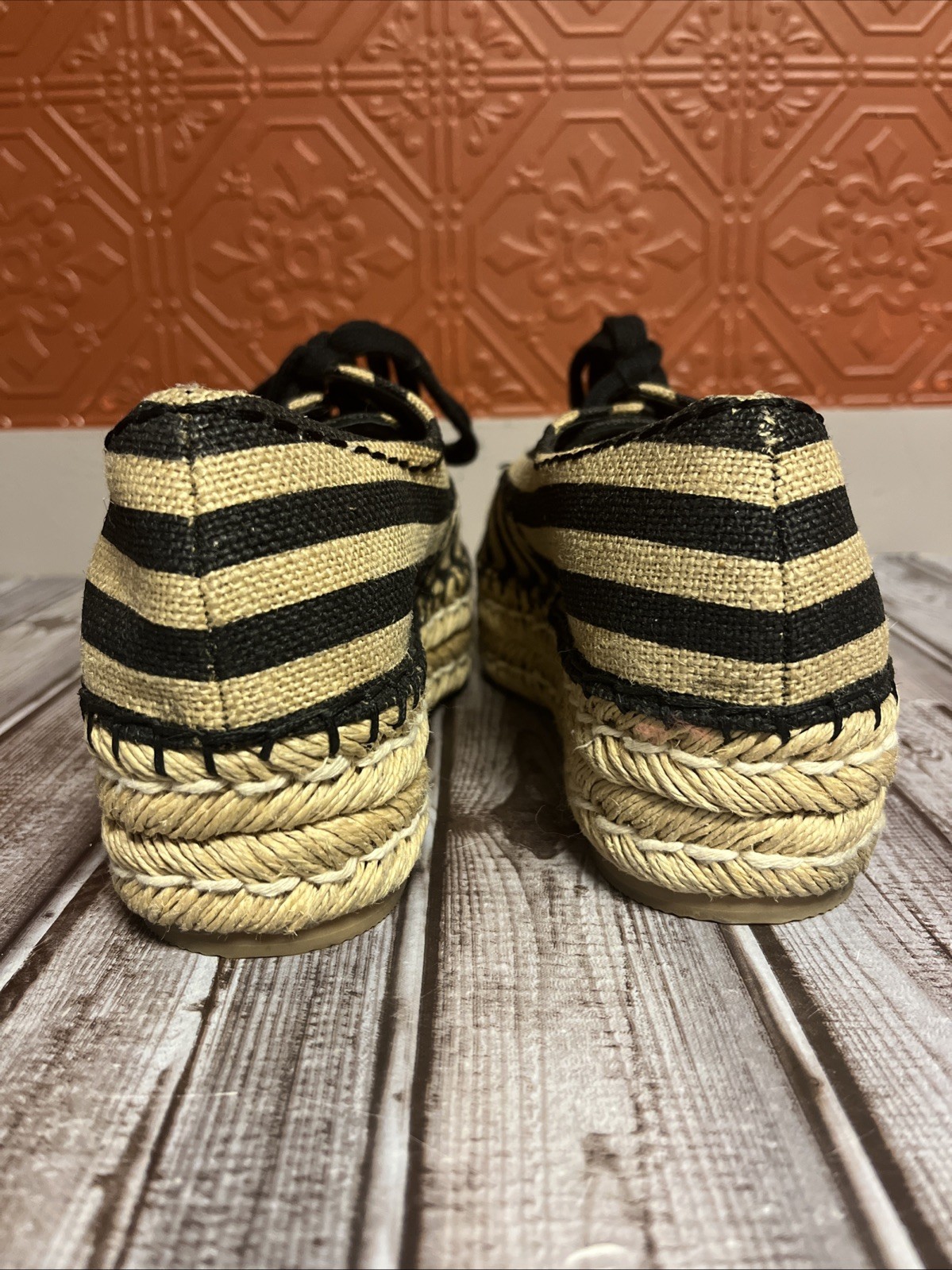 Woman’s Alice + Olivia Rory Espadrille Shoes Striped Lace Up Platform Shoes 9.5