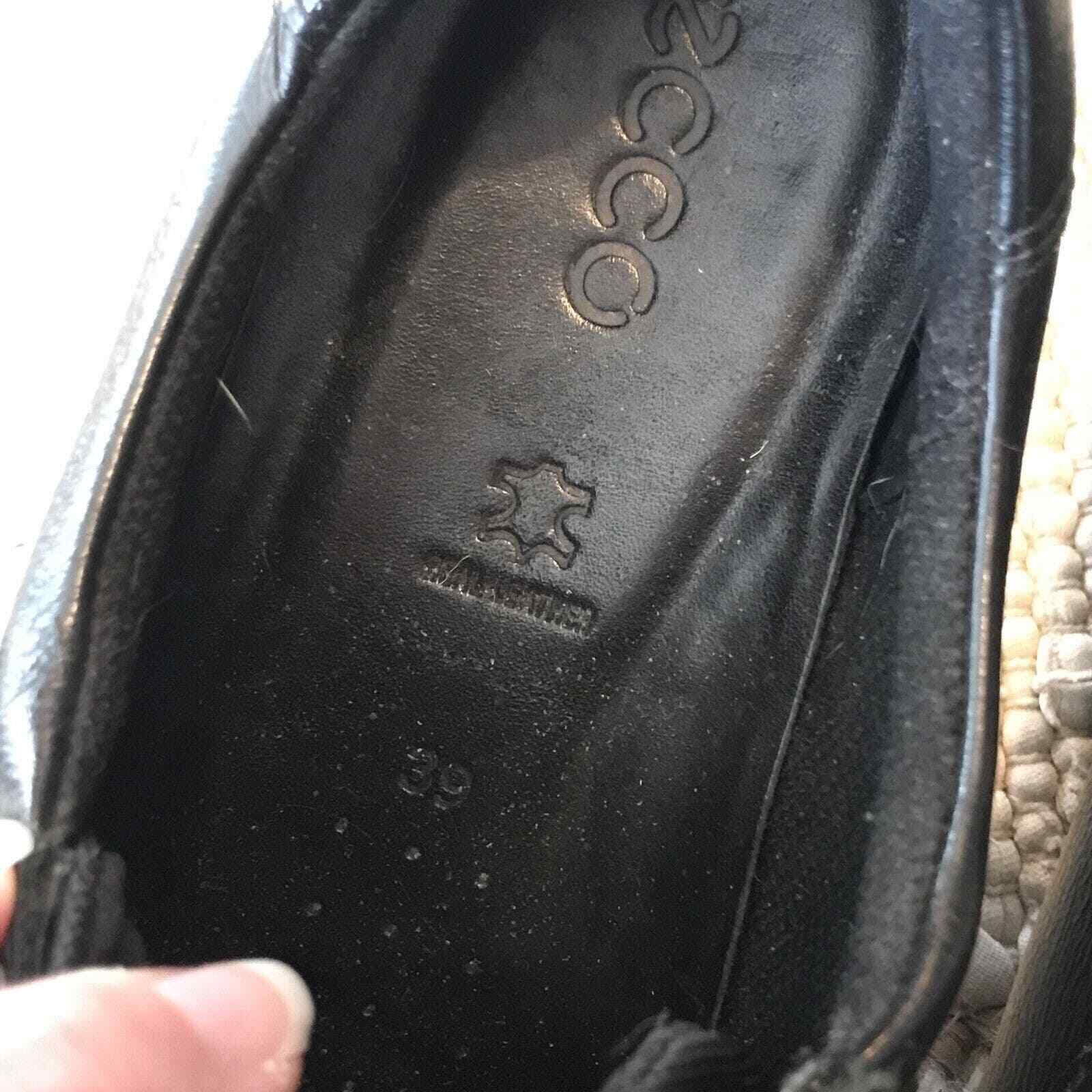 ECCO Oxford Sneaker Shoes Black Leather Hook And Loop Bicycle Toe Sz EU 39 8 8.5