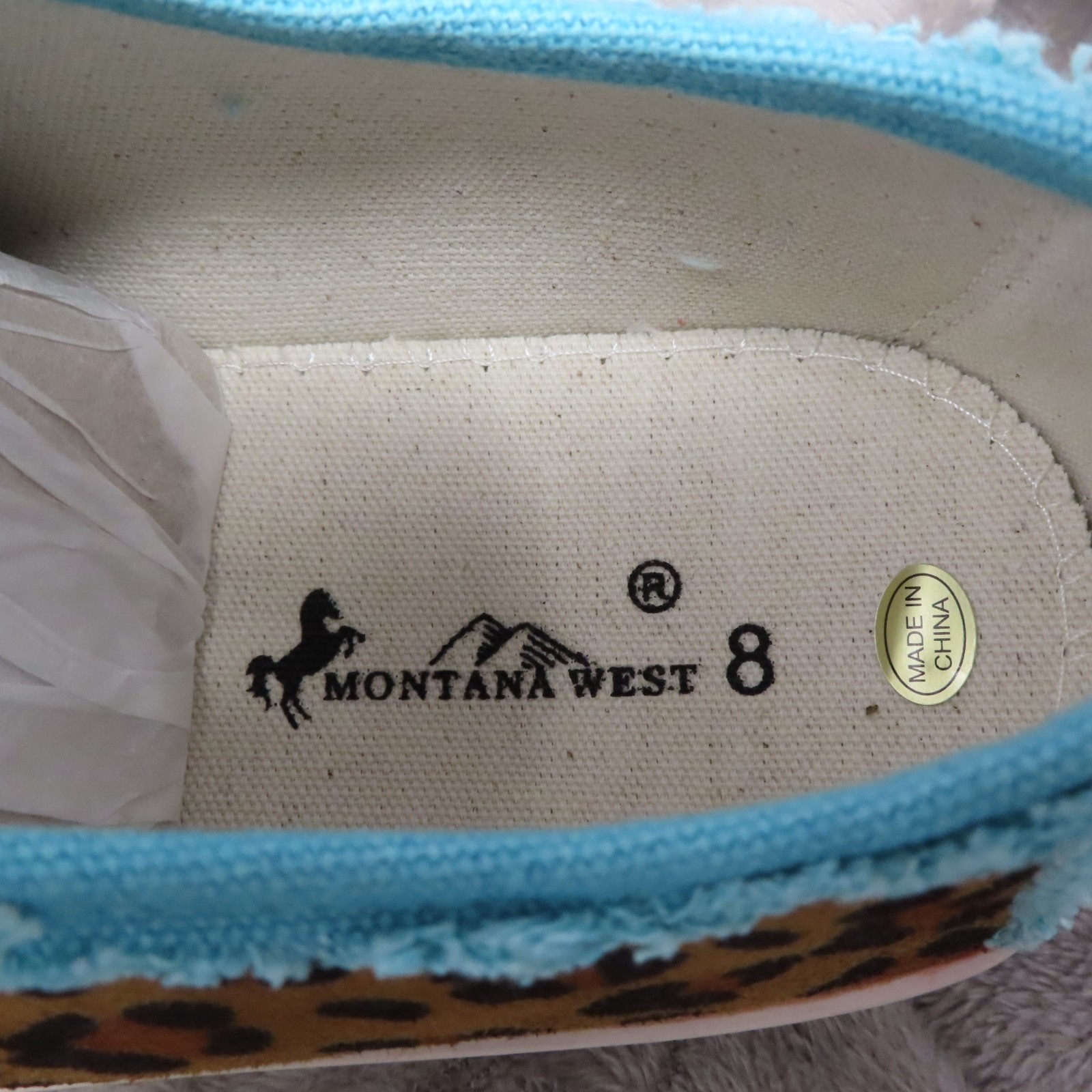 Montana West Tooled Leopard Canvas Shoes 8 Blue Brown Western Cowgirl Hippie NIB