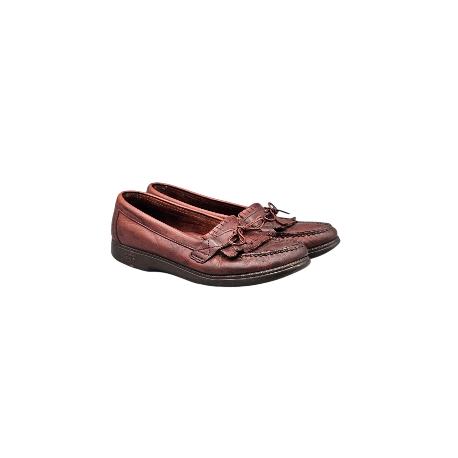 SAS Women’s Size 8 N Narrow Brown Leather Kiltie Lace Up Moccasin Loafers READ