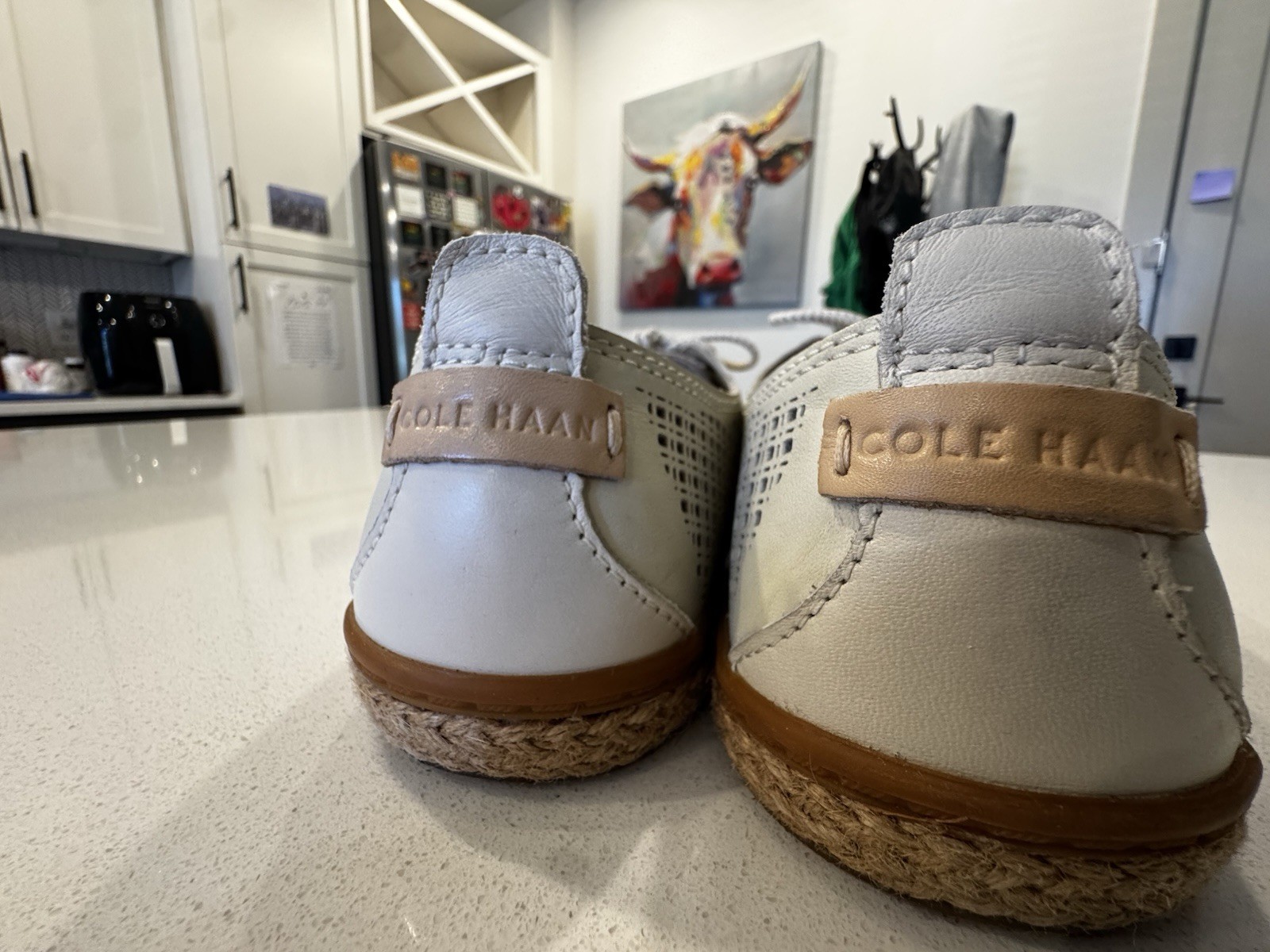 Cole Haan Women’s Oxford Comfort Shoes White Beige Leather Mesh Lace Up 8.5