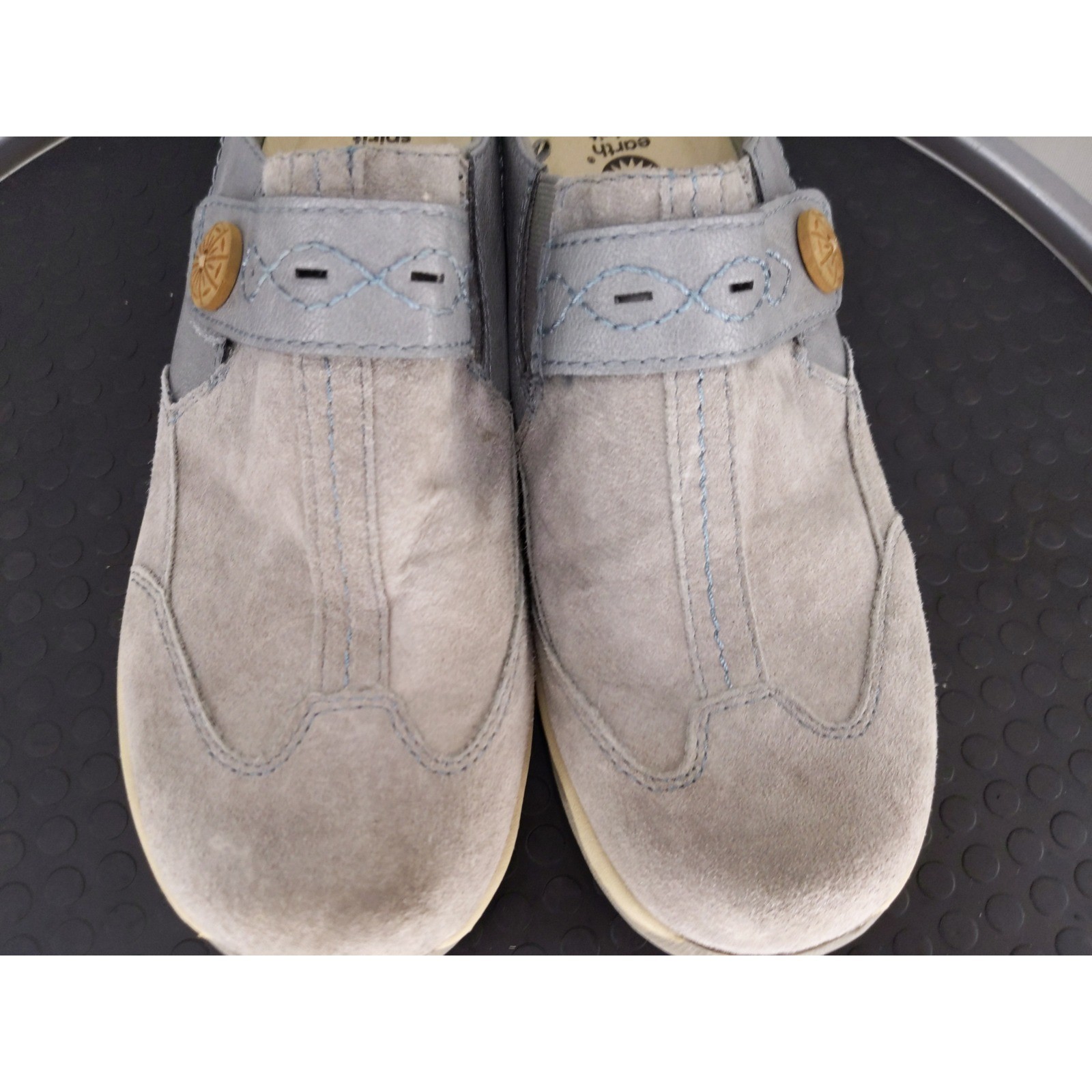 Earth Spirit Mules Women 9 Grey Blue Suede Leather Slip On Comfort Clogs
