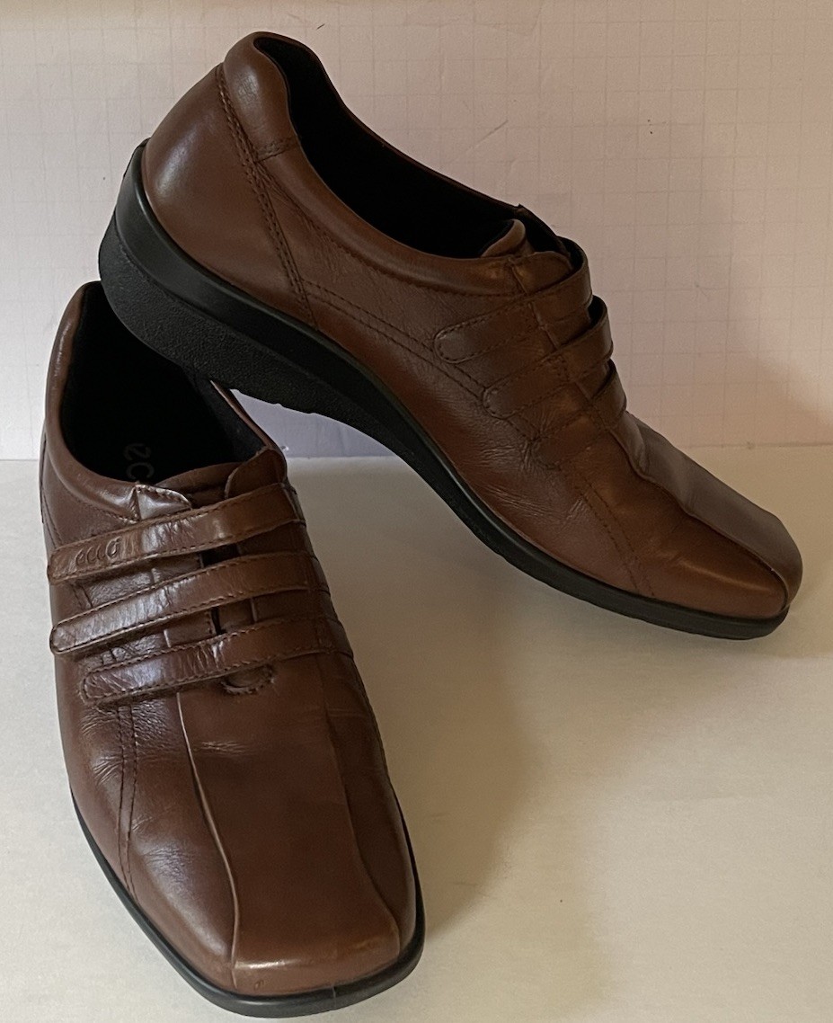 Ecco Casual Wedge Loafers Women EU 40/ 9-9.5 US Brown Leather Walking Shoes