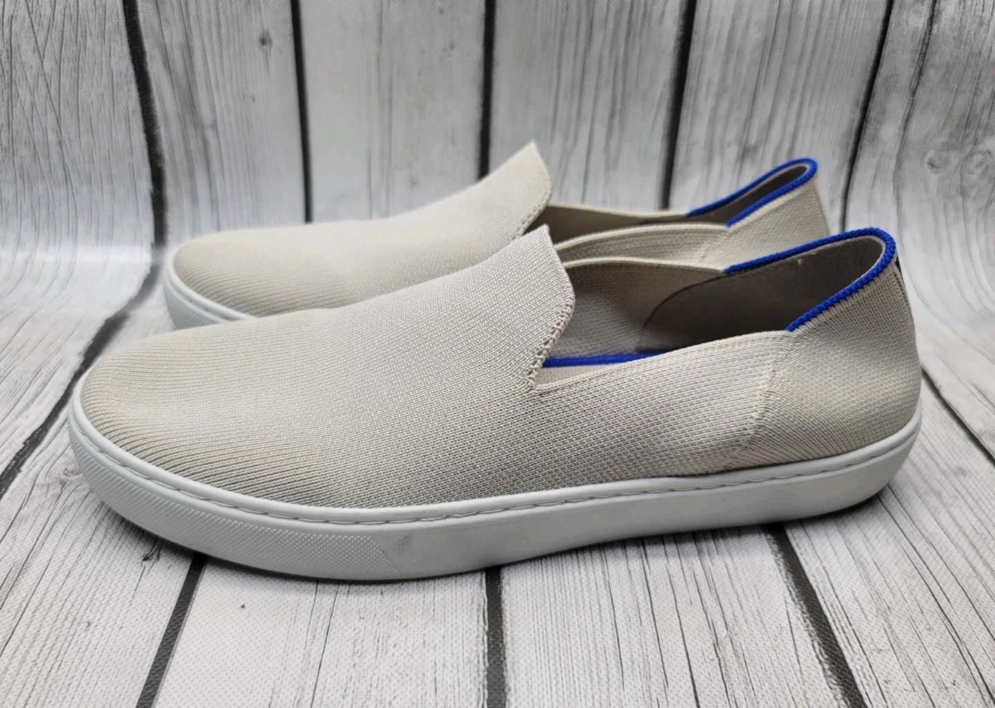 Rothy’s The Original Slip On Sneaker City Sand Beige Tan Blue Women’s 9 Washable