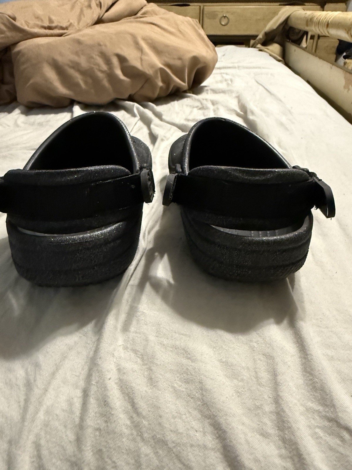 Crocs Classic Work Clogs Womens Black Glitter Slip-On Adjustable – 10