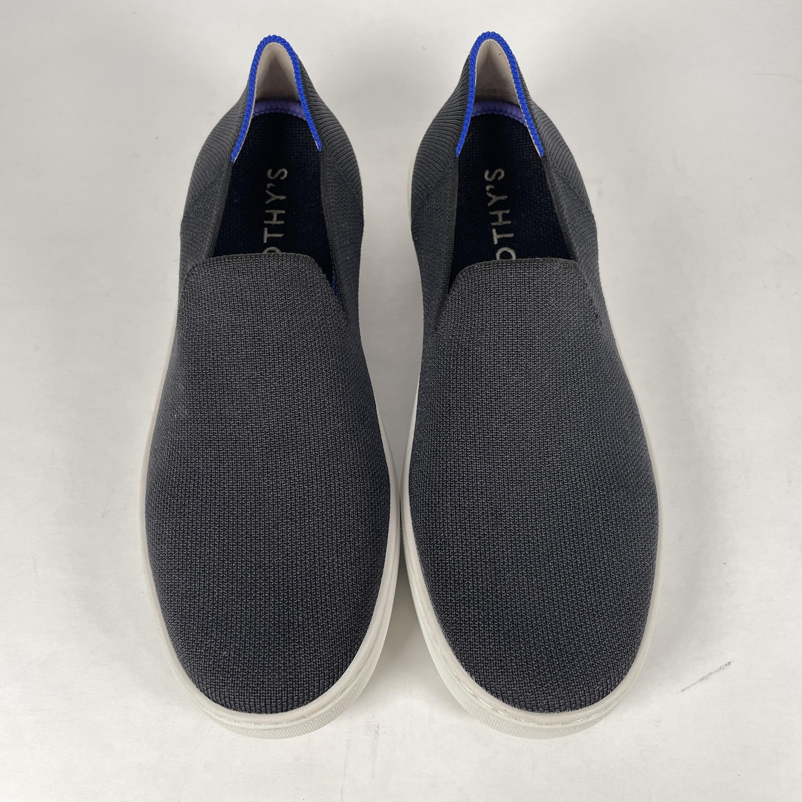 Rothy’s Shoes Womens Size 9 Black White Blue Slip On Sneakers Sustainable Knit