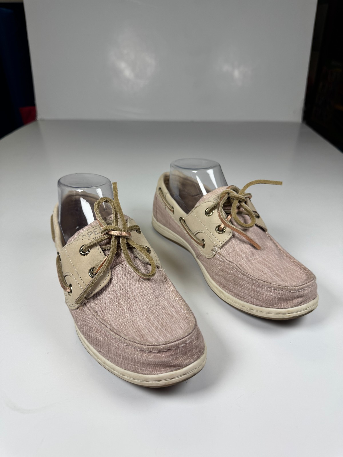 Sperry Koifish STS86519 Womens 7.5 Linen Pink Sparkle Moc Toe Lace Up Boat Shoes