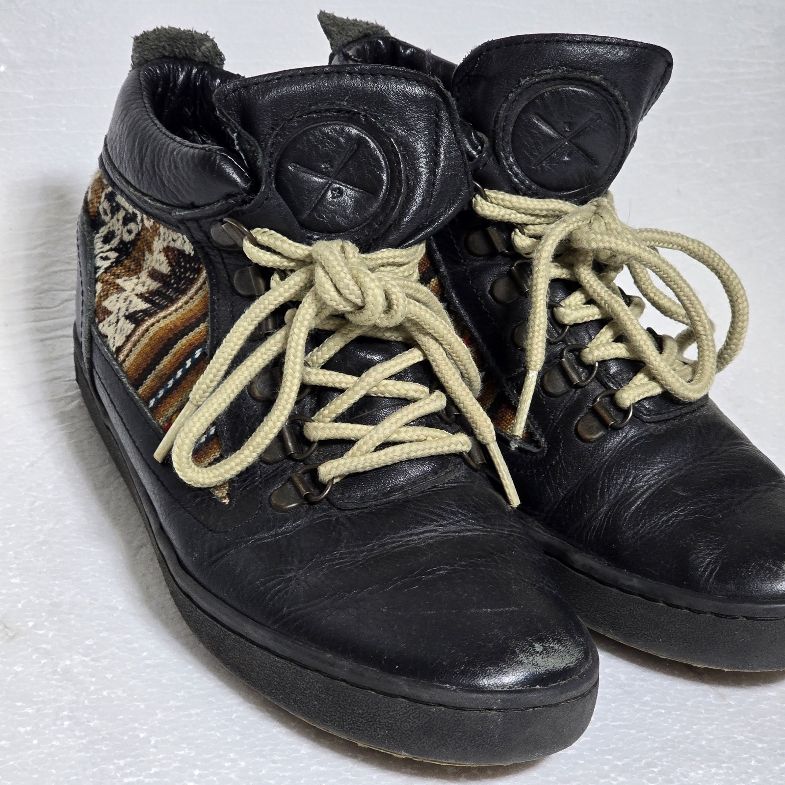 Inkkas Leather Black Leather Ankle Boot Shoes Men’s 5 /Women’s 7 Mexico Aztec