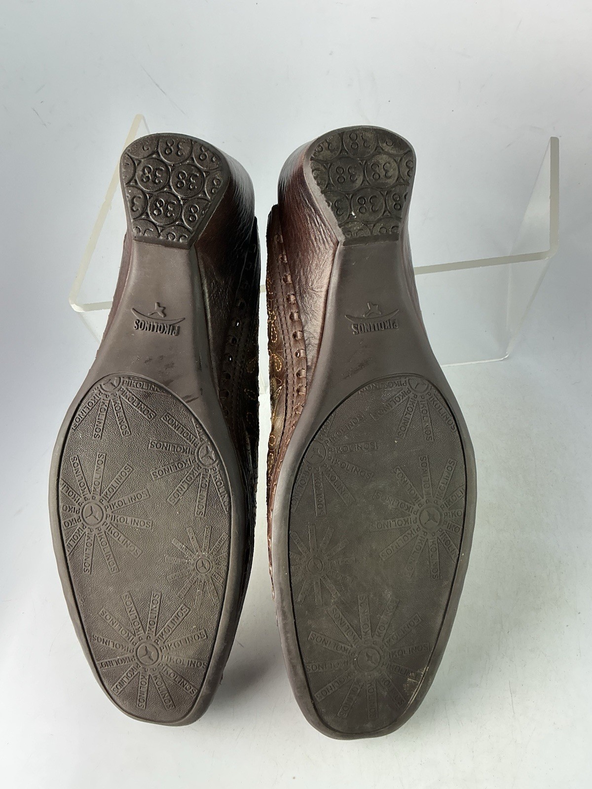 Pikolinos Romana Brown Leather Laser Cut Floral Daisy Shoes Sz 38- 7.5 US