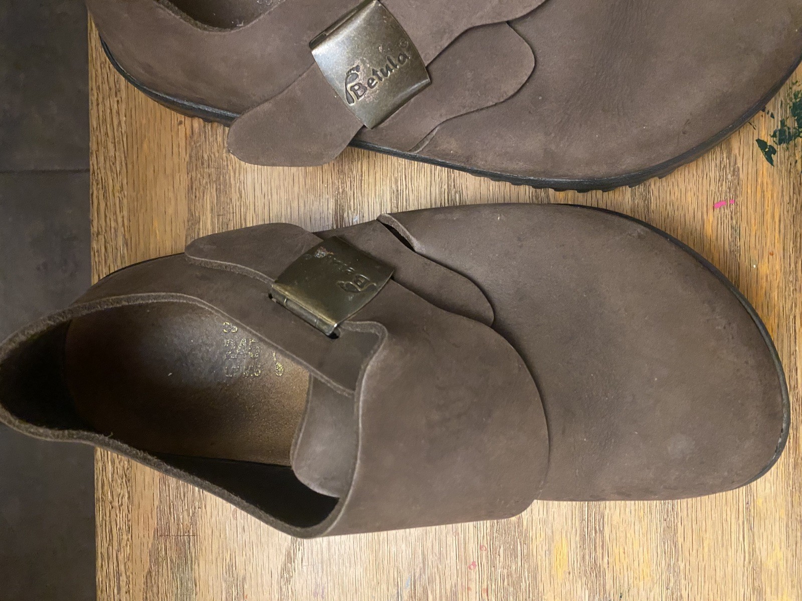 Vintage Birkenstock Betula Charleston Brown Size 7 Leather Clogs Strap Back