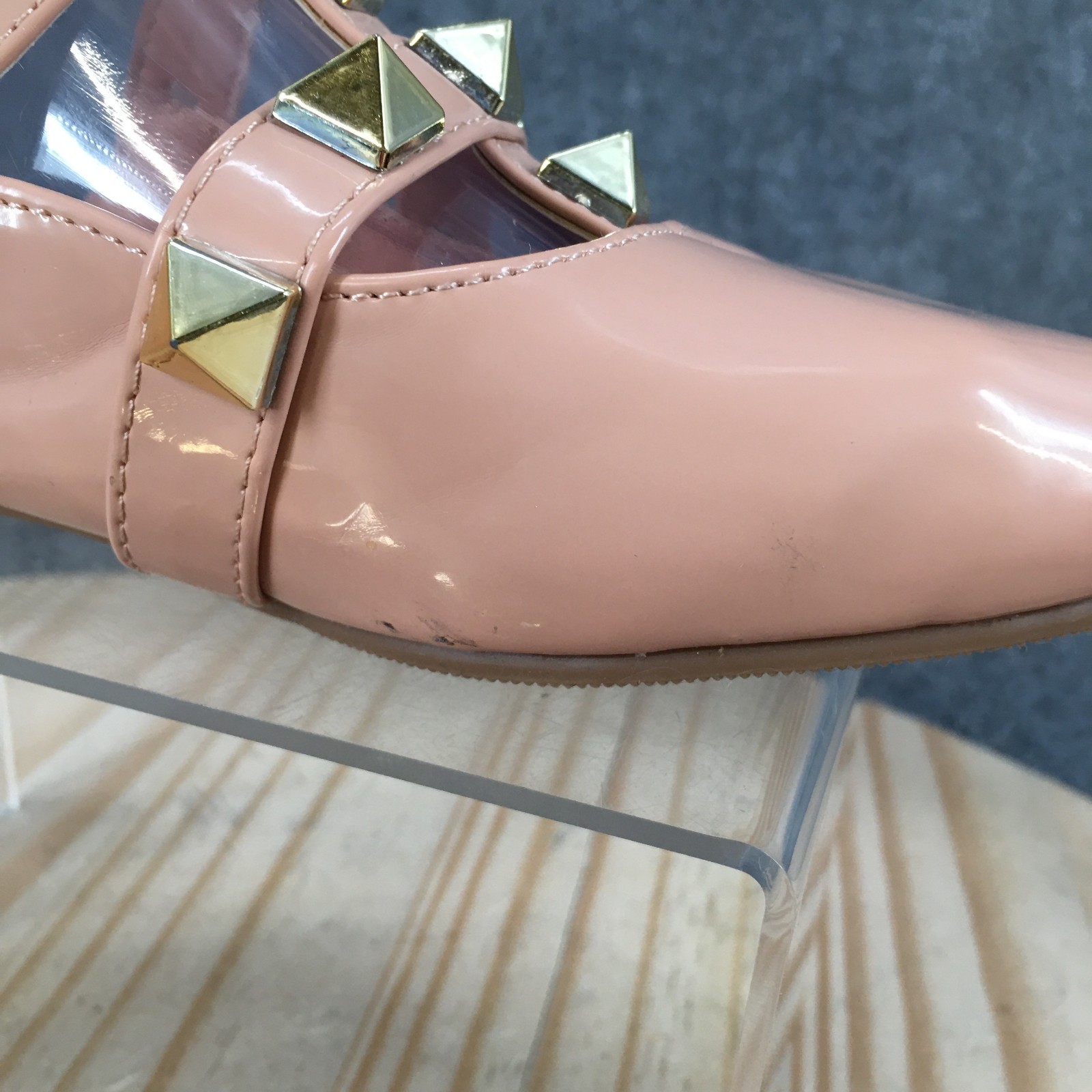 Nicole Miller Shoes Womens 6.5 Ankle Strap Studded Pointed Toe Casual Flats Pink
