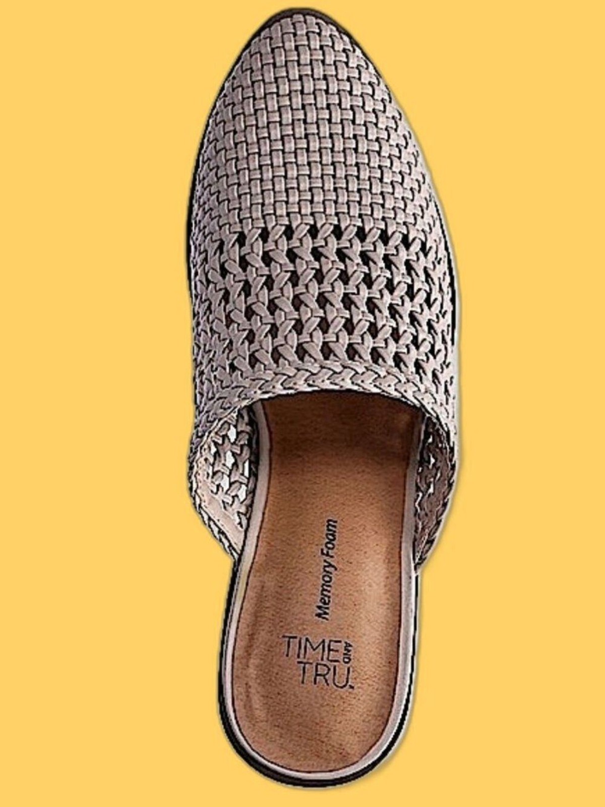 Time And Tru Women’s Woven Faux Leather Block Heel Mules Size 9 Tan NEW
