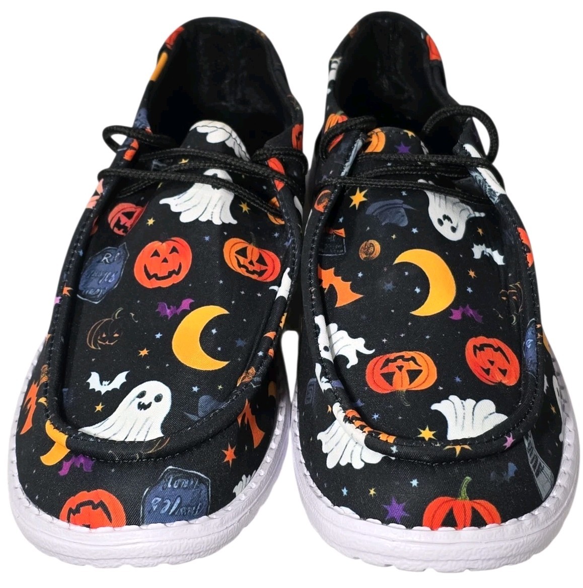 Halloween Ghosts Bats Jack O’Lantern Shoes Womens 11.5 – 12 Mens 9 – 9.5 NEW