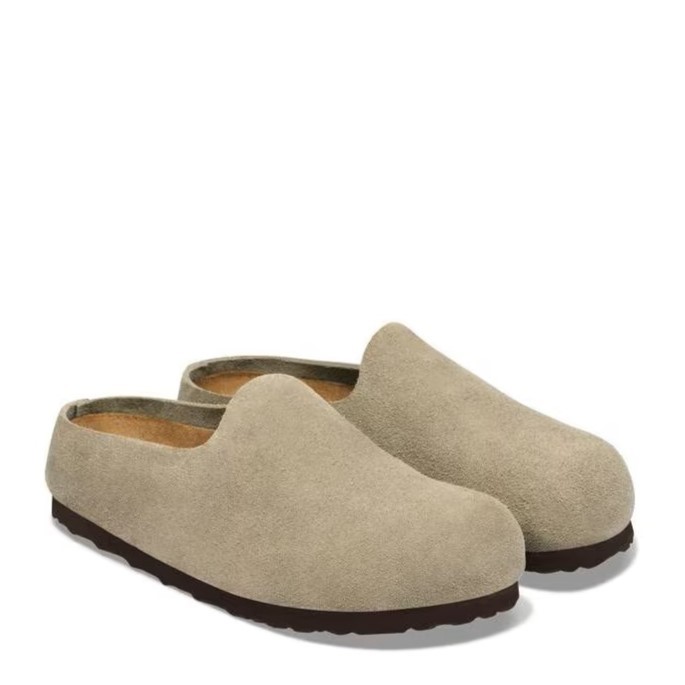 BIRKENSTOCK AMSTERDAM WRAPPED TAUPE MEDIUM/NARROW WIDTH SUEDE CLOGS CLOSED SLIPP