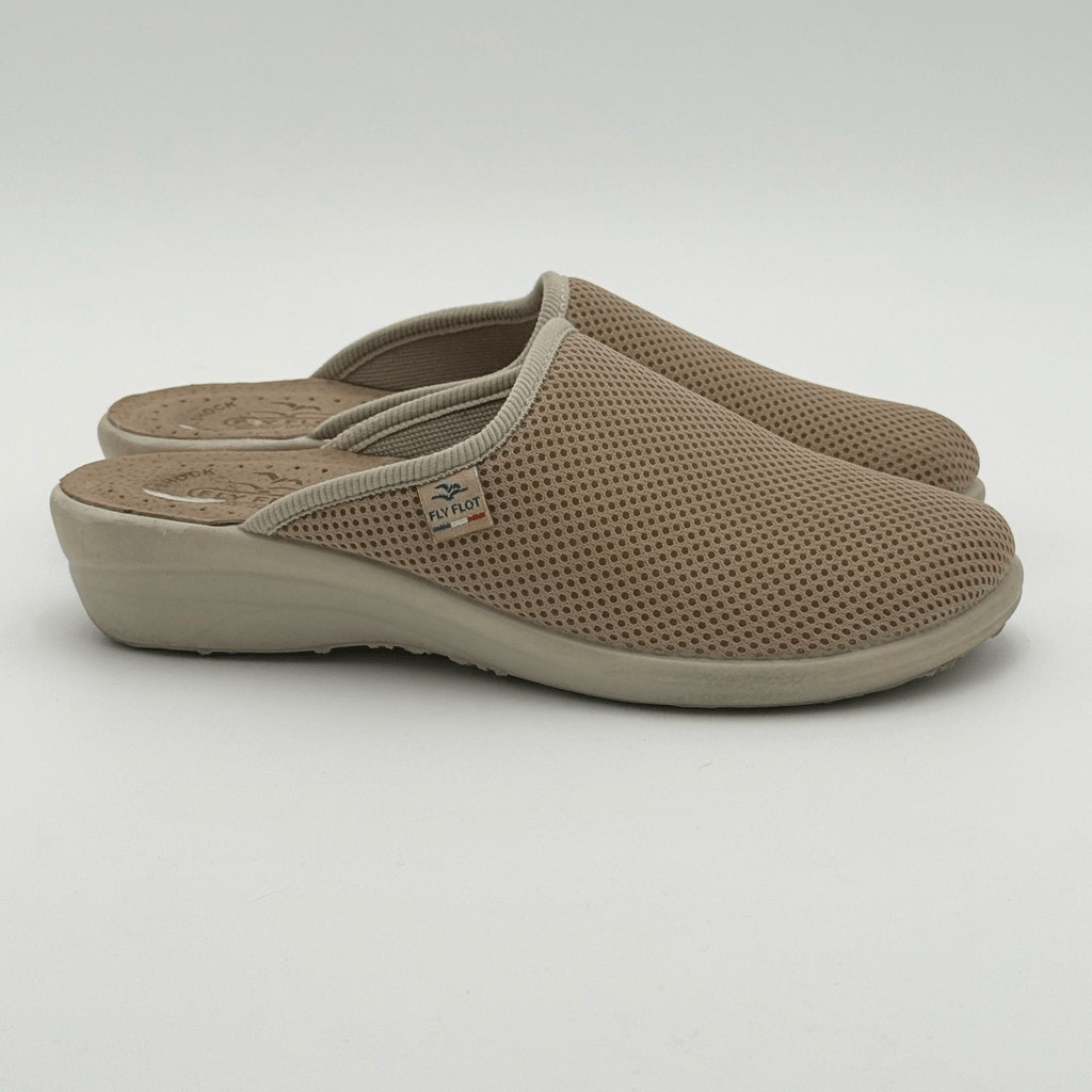 Fly Flot Womens Beige Slip-On Mule Shoes Cloth Slippers – US Size 8-8.5 / EU 39