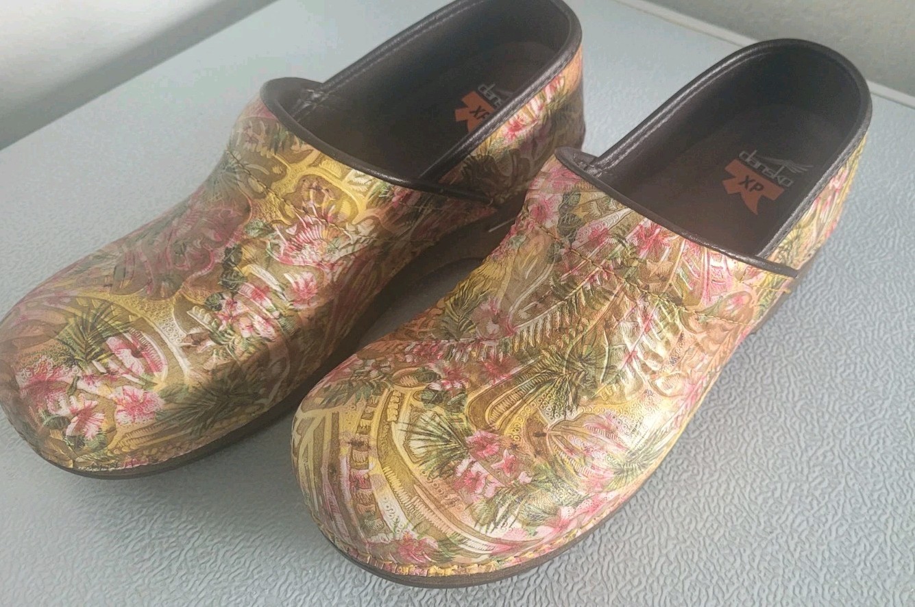 Dansko XP Pro Tropical Floral Clogs Leather Shoes Sz 10-10.5 US 41 EU