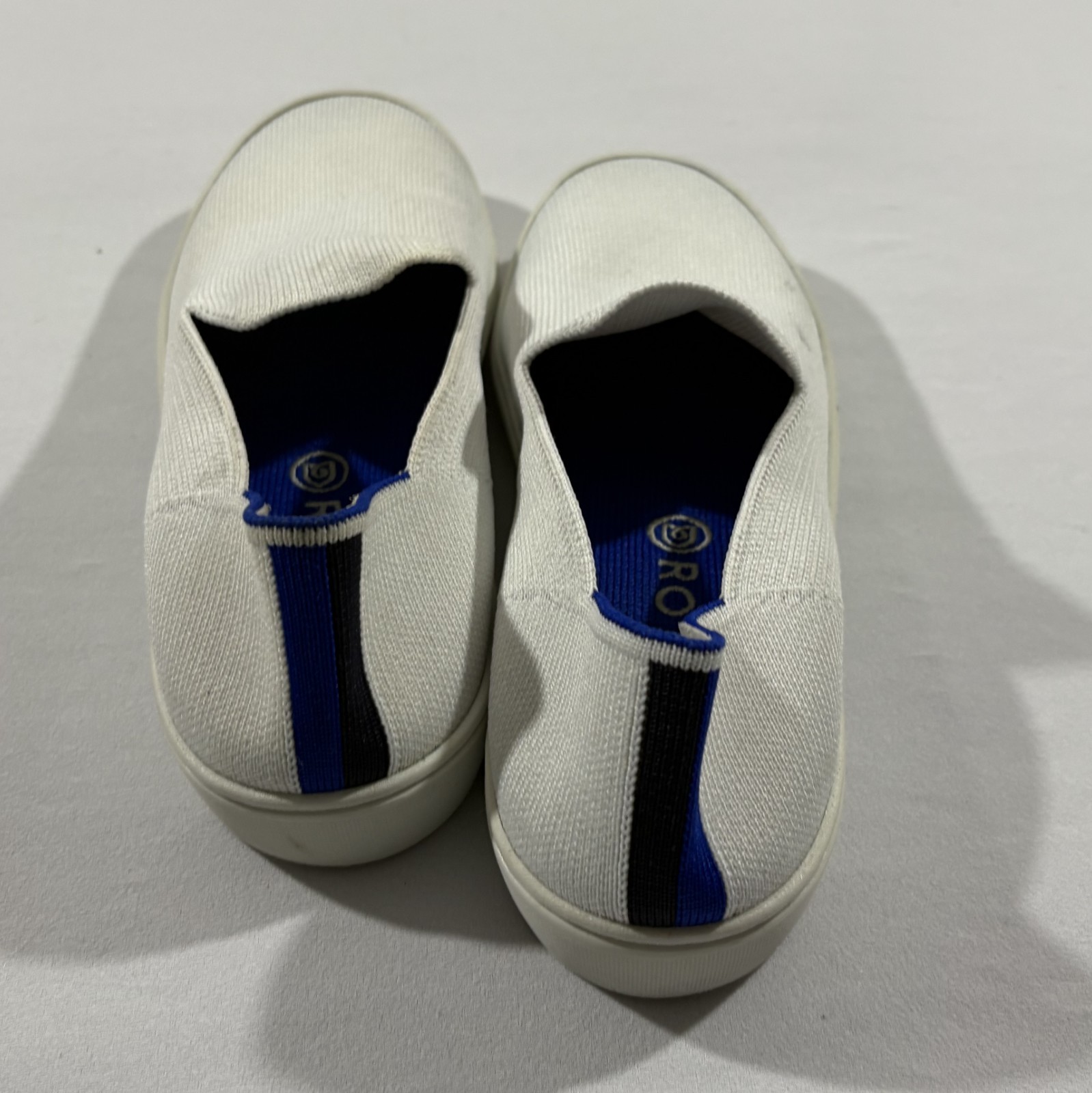 Rothy’s The Original Slip On Sneaker White Blue Shoes Canvas Womens Sz 7.5