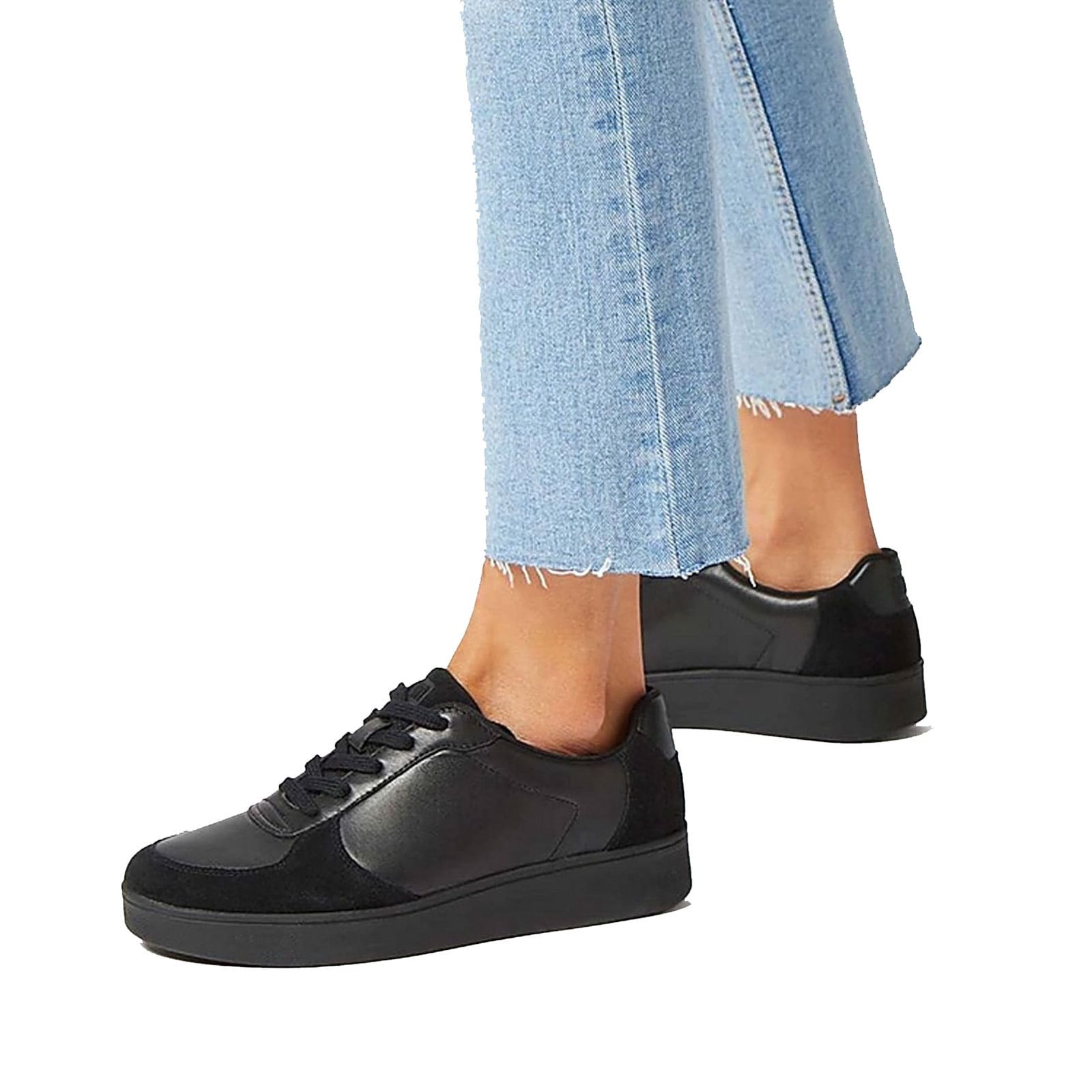 FITFLOP Women’s Rally All Black Leather/Suede Panel Sneakers (FQ1-090)
