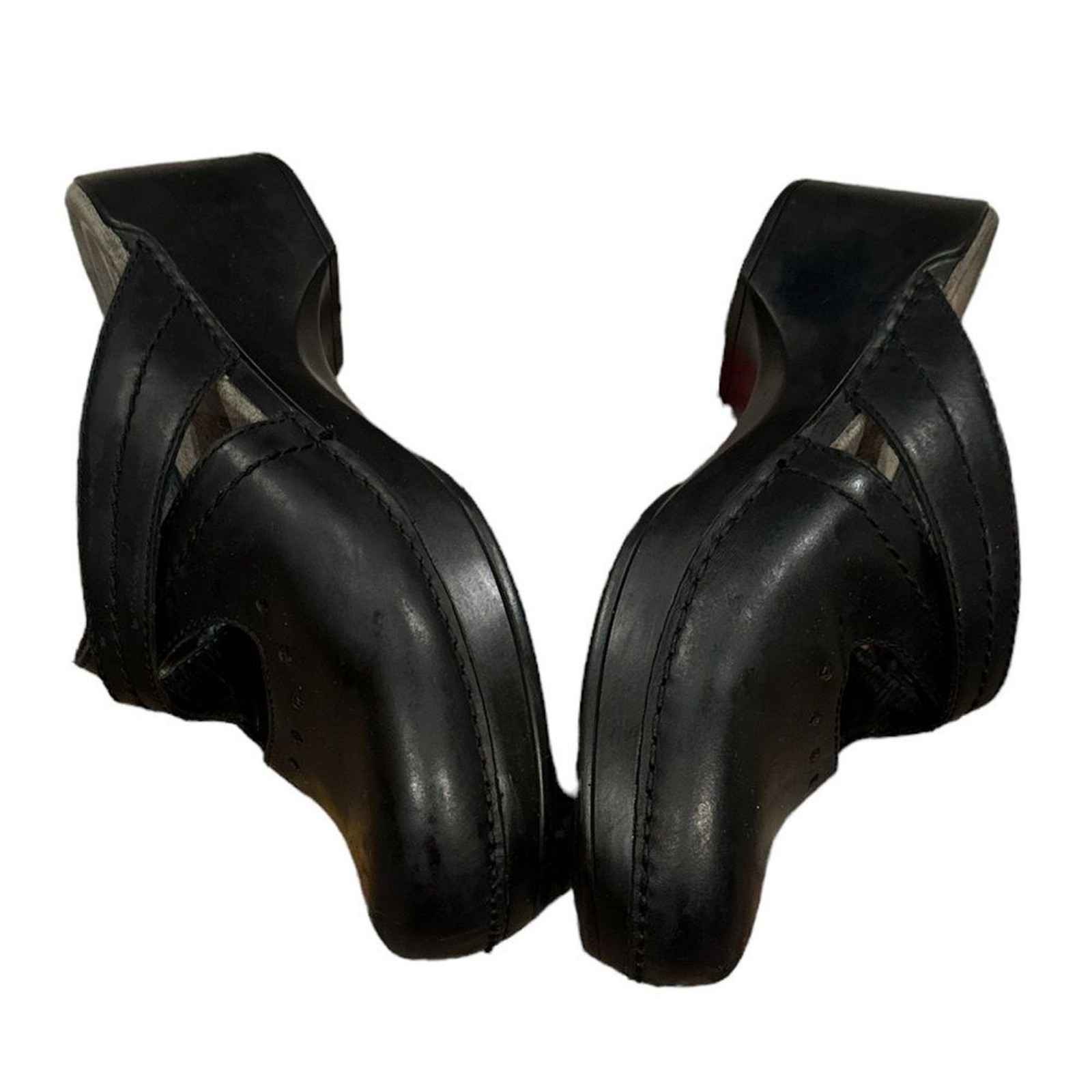 DANSKO BLACK SUSANA CRISS CROSS OVER NURSE PROFESSIONAL LEATHER CLOG SHOES 37